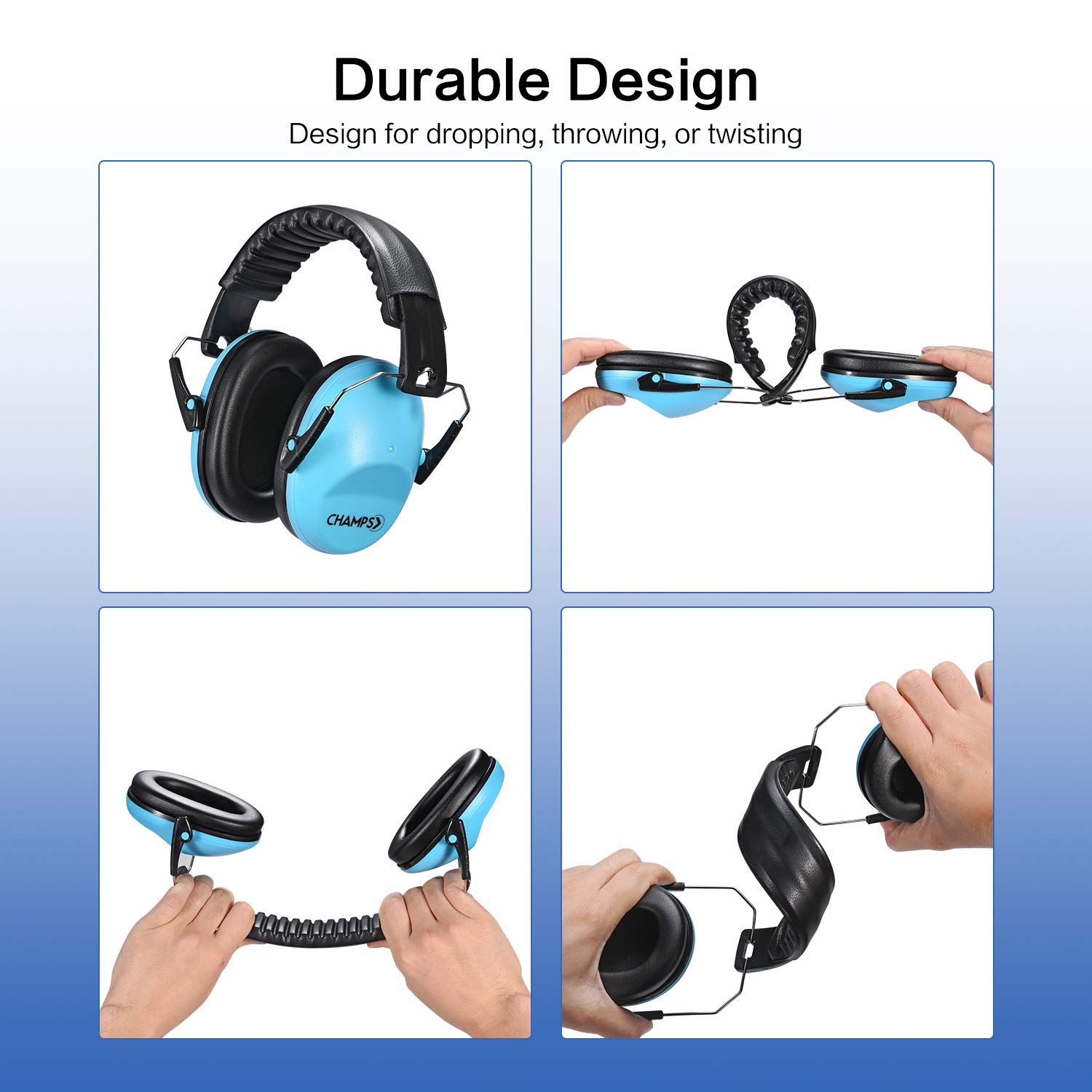 Noise Cancelling Ear Muffs for Kids & Toddlers - NRR 25dB Safety Hearing Protection Headphones for Air Shows, Concerts, Fireworks & Study - Comfortable Noise Reduction Earmuffs for Children & Teens [Blue] - Perfect for School, Travel, and Loud Events
