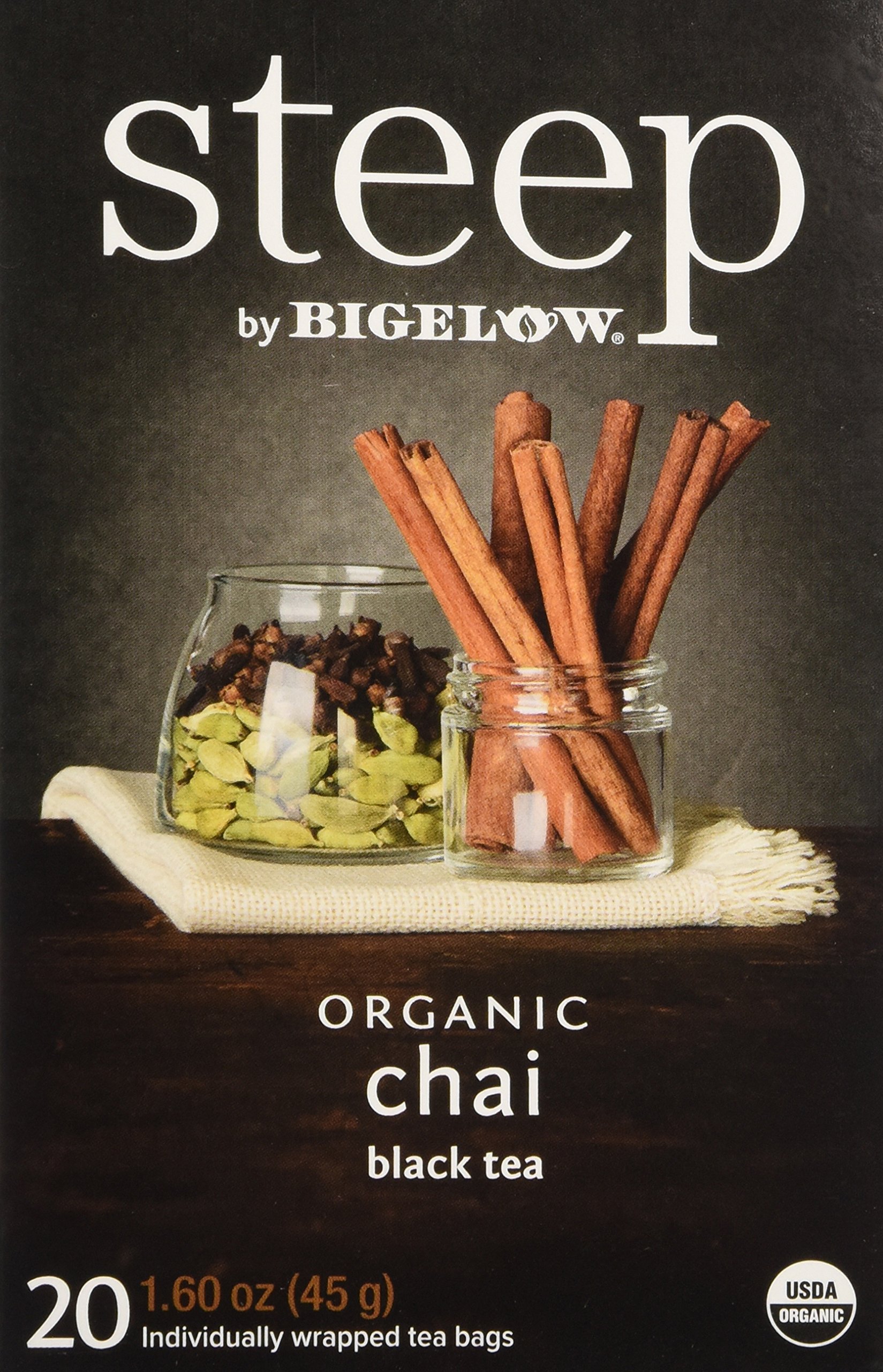 Bigelow Organic Chai Black Tea Bags - 20 Count, Caffeinated, Hot or Iced Tea, Perfect with Honey or Sugar - Ideal for Morning Boost, Afternoon Relaxation, or Evening Comfort