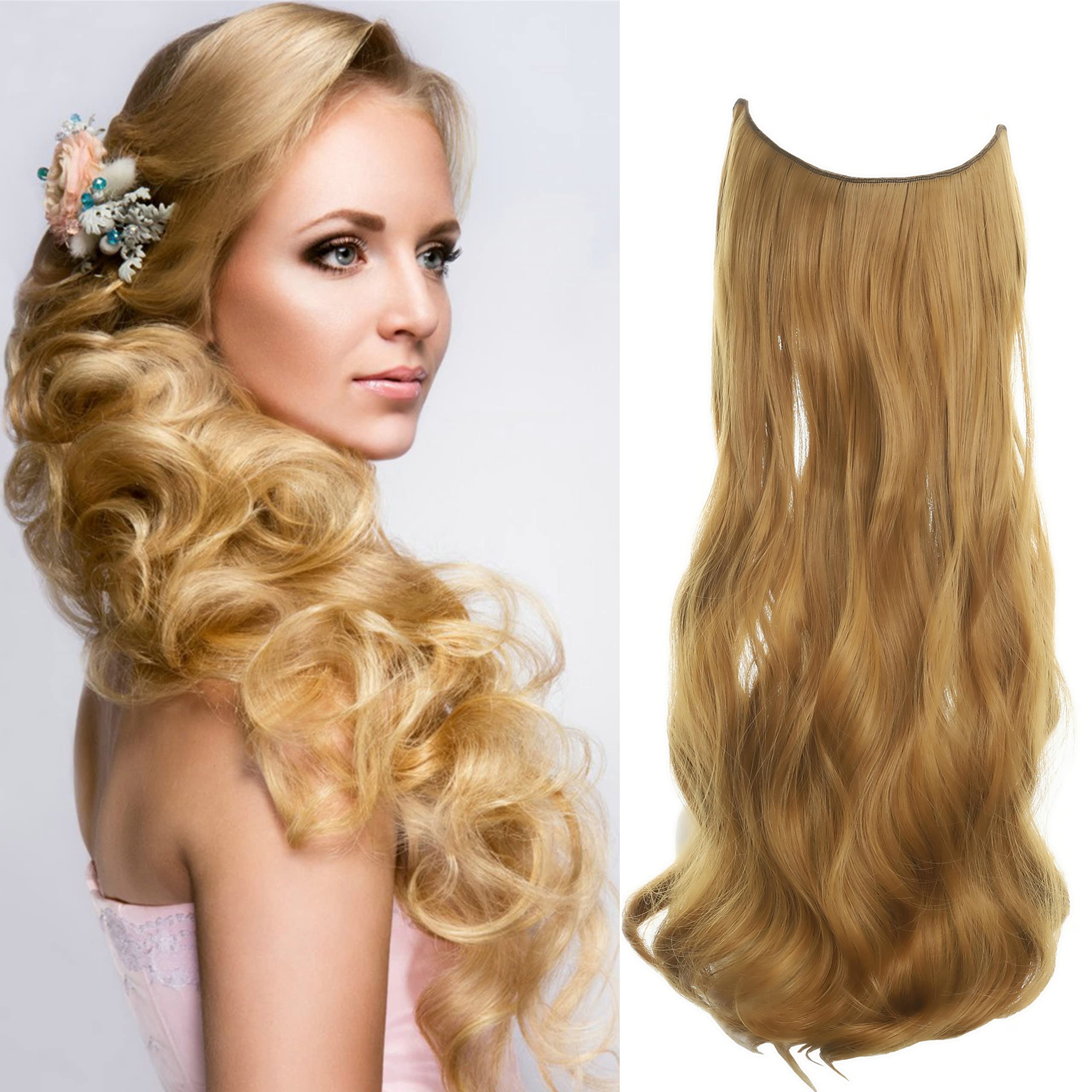 Transparent Invisible Wire Hair Extensions with 4 Secure Clips - Adjustable Size, 24