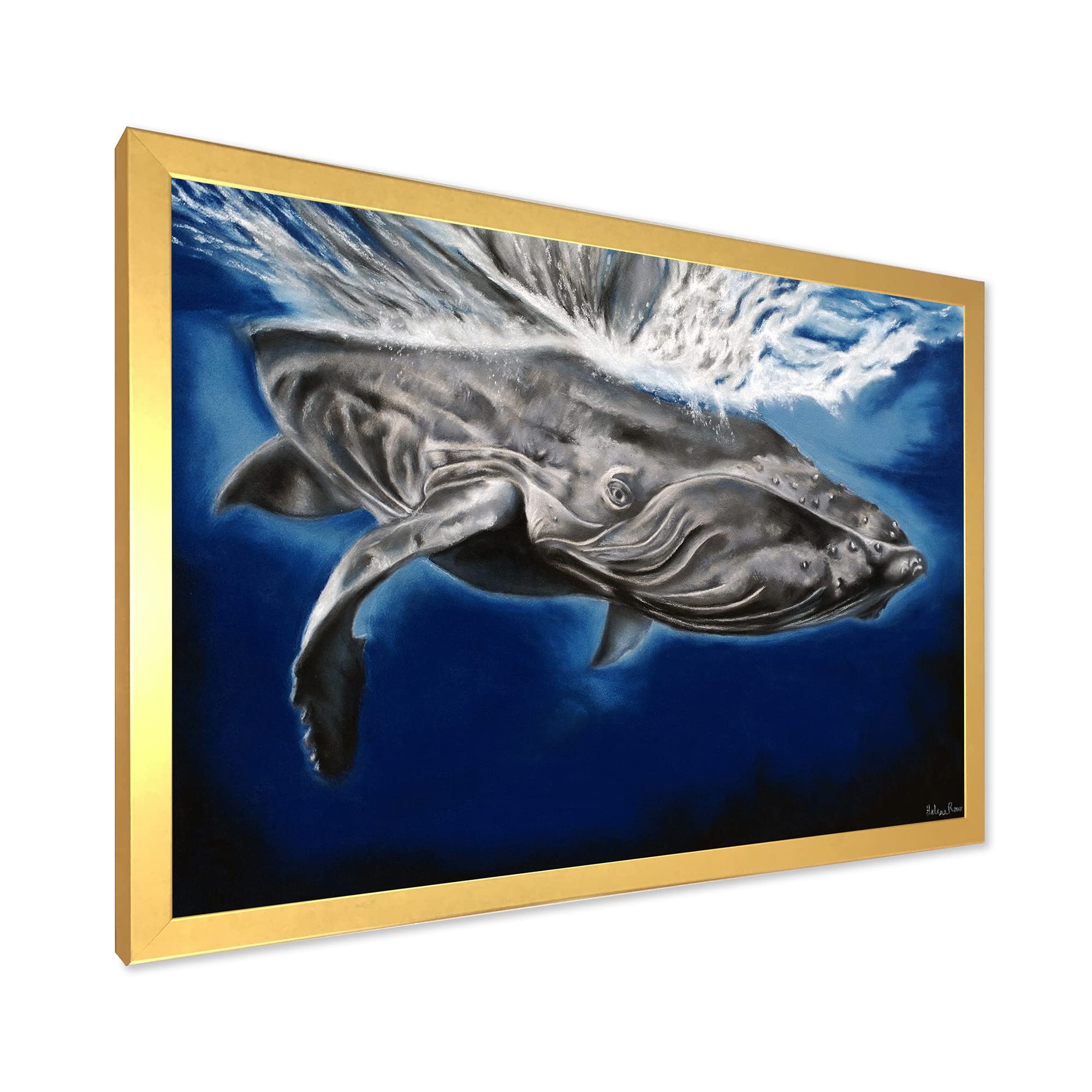 DesignQ Humpback Whale Portrait - Nautical Coastal Framed Wall Art for Living Room, Bedroom & Office Decor