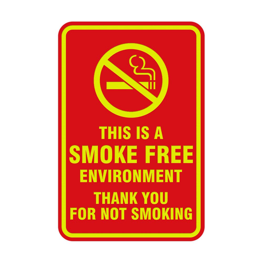 ByLITA Round 'No Smoking' Sign - Smoke-Free Environment Thank You Sign with Adhesive Tape, Weatherproof for Indoor & Outdoor Use - Red/Yellow (Large) - Perfect for Restaurants, Offices, and Public Spaces