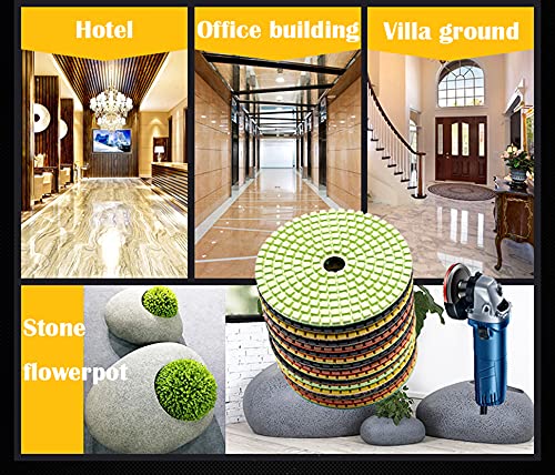 8Pcs Diamond Polishing Pads 4 Inch Wet/Dry for Granite, Quartz, Concrete, Marble - 50# to 3000# Grit with 5/8