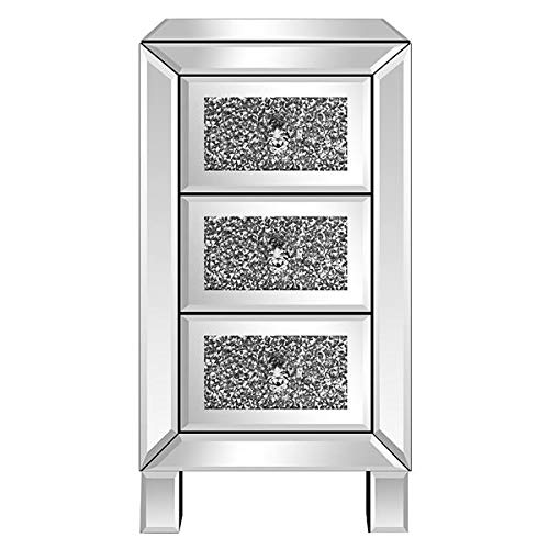 Modern Diamond Accent 3-Drawer Nightstand - Contemporary Bedside Table with Mirror Surface for Bedroom, Living Room & Home Decor