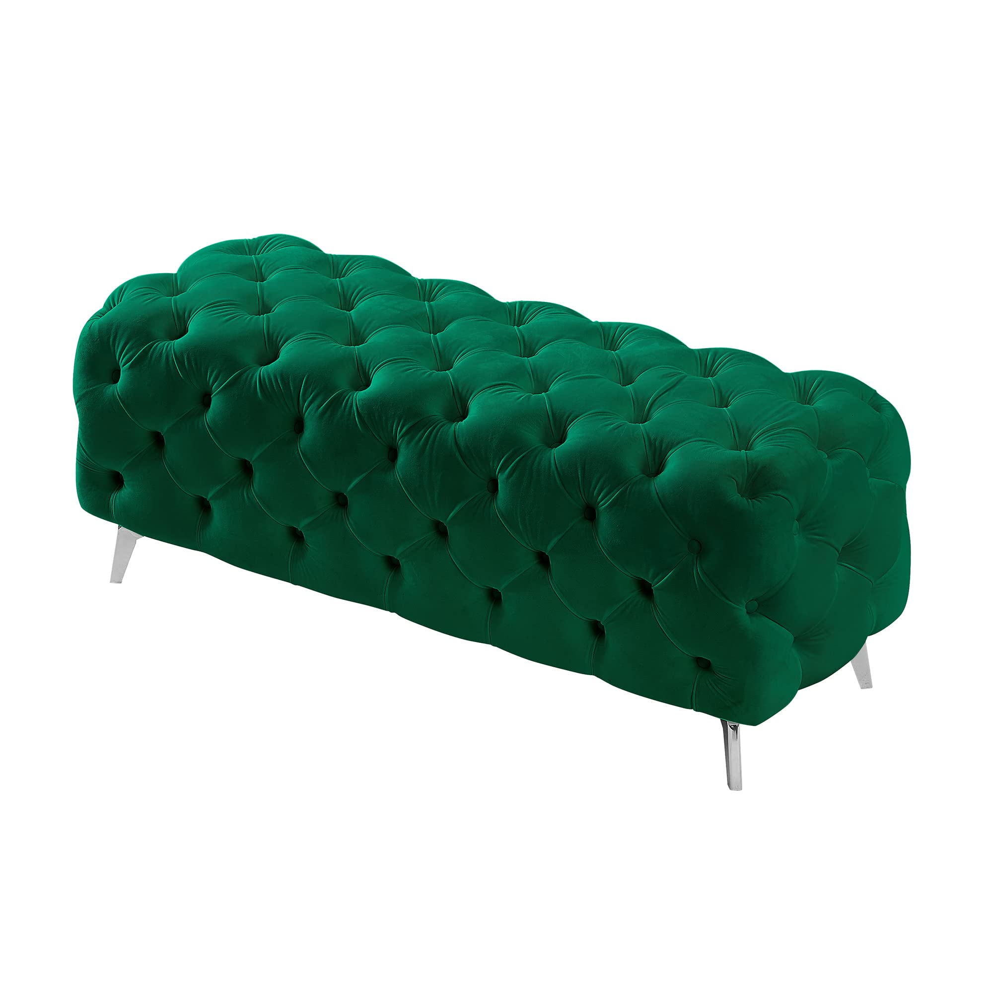 Luxury Velvet Tufted Rectangular Ottoman Bench - Upholstered Footrest Stool with Solid Wood Frame & Metal Legs for Living Room, Bedroom, Entryway - Green Velvet Accent Furniture for Home Decor & Relaxation
