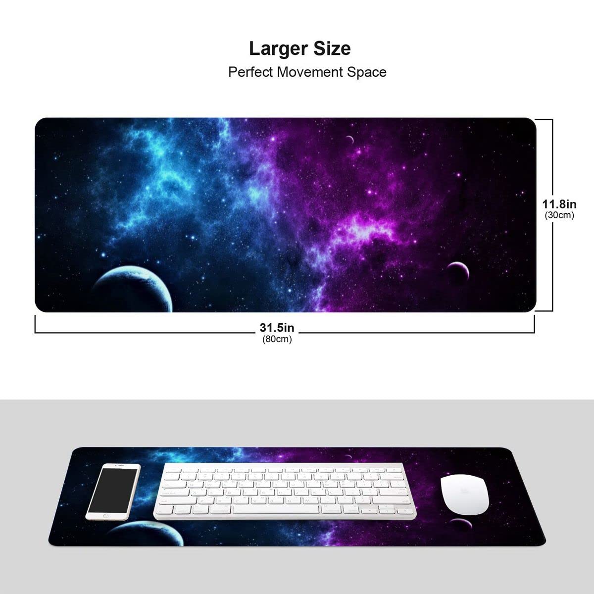 Blue Galaxy Gaming Mouse Pad - Large Non-Slip Rubber Base with Stitched Edges, Waterproof Desk Protector for Office, Home & PC Gamers | Perfect for Computer Work, Gaming Setups & Home Office Desks