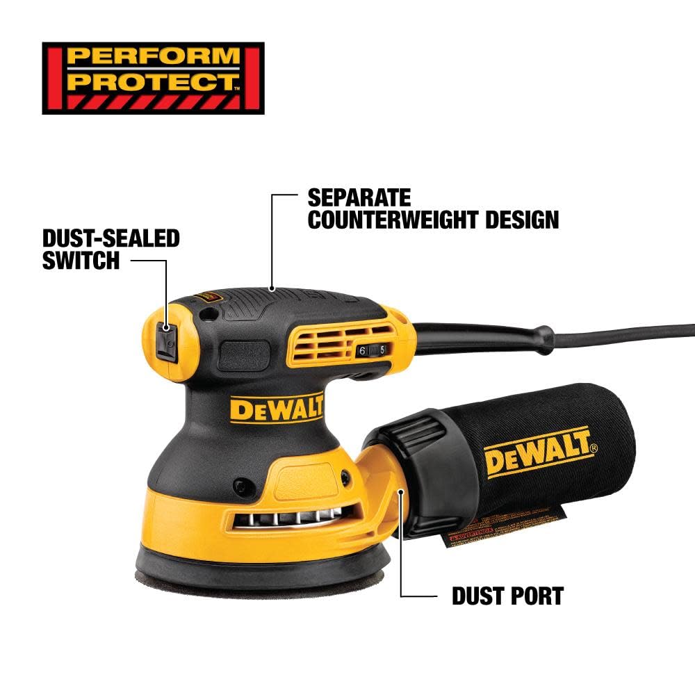 DEWALT 5-Inch Variable Speed Orbital Sander Kit with Dust Extraction (DWE6423K) - Perfect for Woodworking, Sanding, and DIY Home Projects