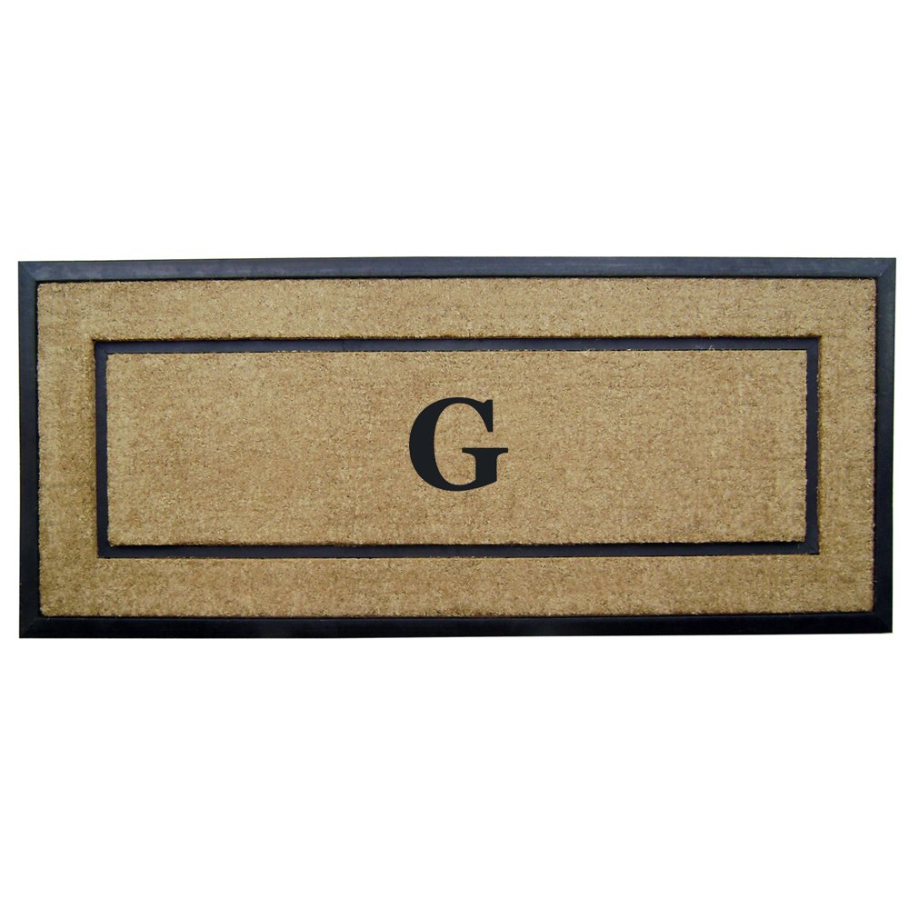 Nedia Home Monogrammed Single Picture Black Frame with Coir Rubber Border Dirt Buster Doormat - 24x57 Inch - Perfect for Entryway, Front Door & Mudroom Protection