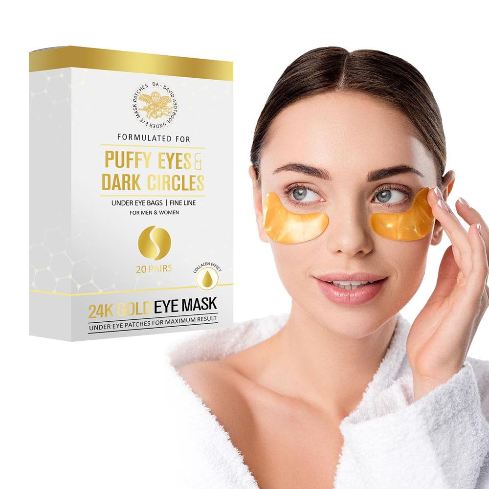 Golden Under Eye Patches (20 Pairs) - Anti-Wrinkle Eye Mask with Amino Acid & Collagen for Dark Circles & Puffy Eyes - Hydrating Skincare Treatment for Men & Women - Perfect for Overnight Use, Travel & Daily Eye Care Routine