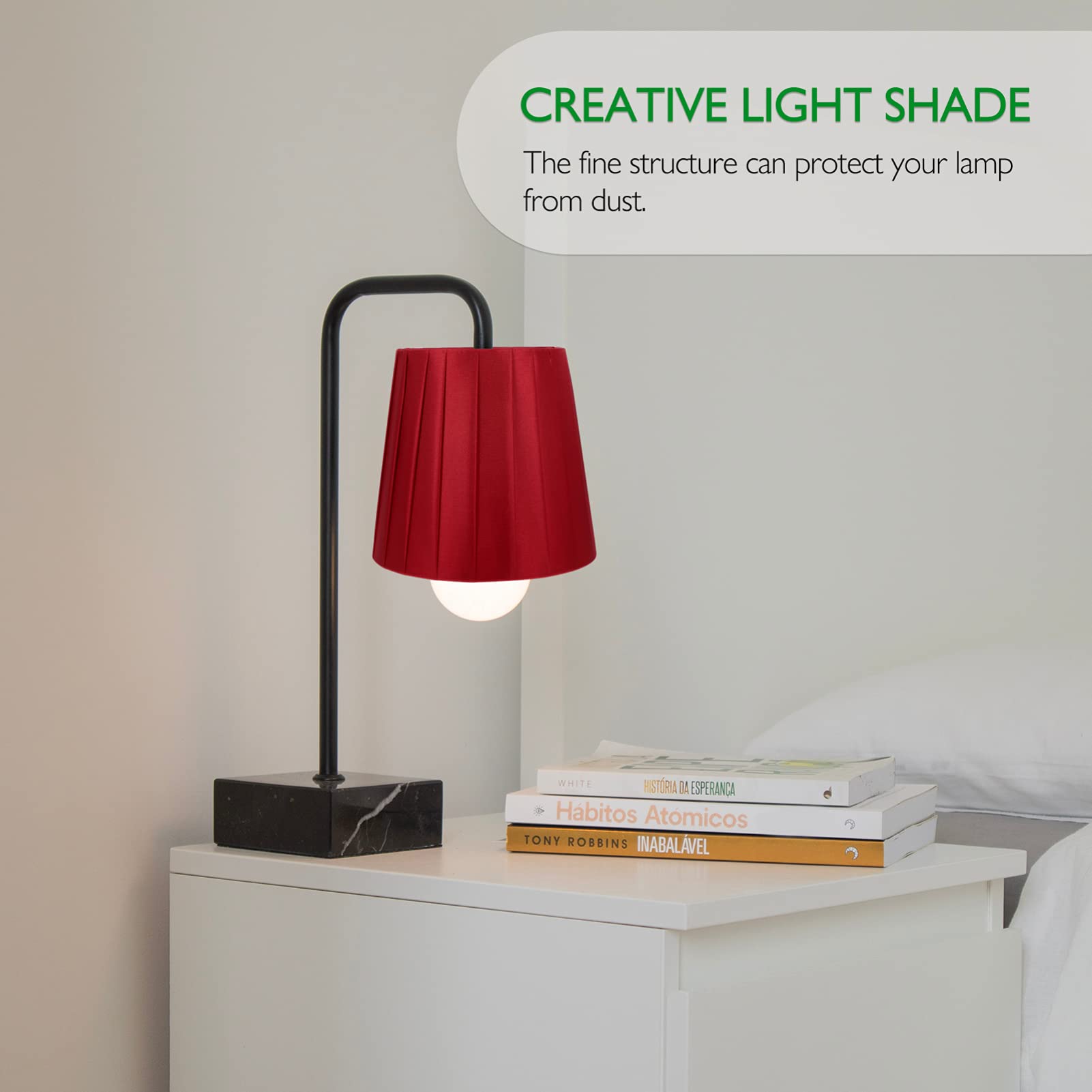 Red Clip-On Lamp Shade - Fabric Light Fixture Cover for Table & Desk Lamps - Perfect for Bedroom, Living Room, Office & Nightstand Lighting Decor