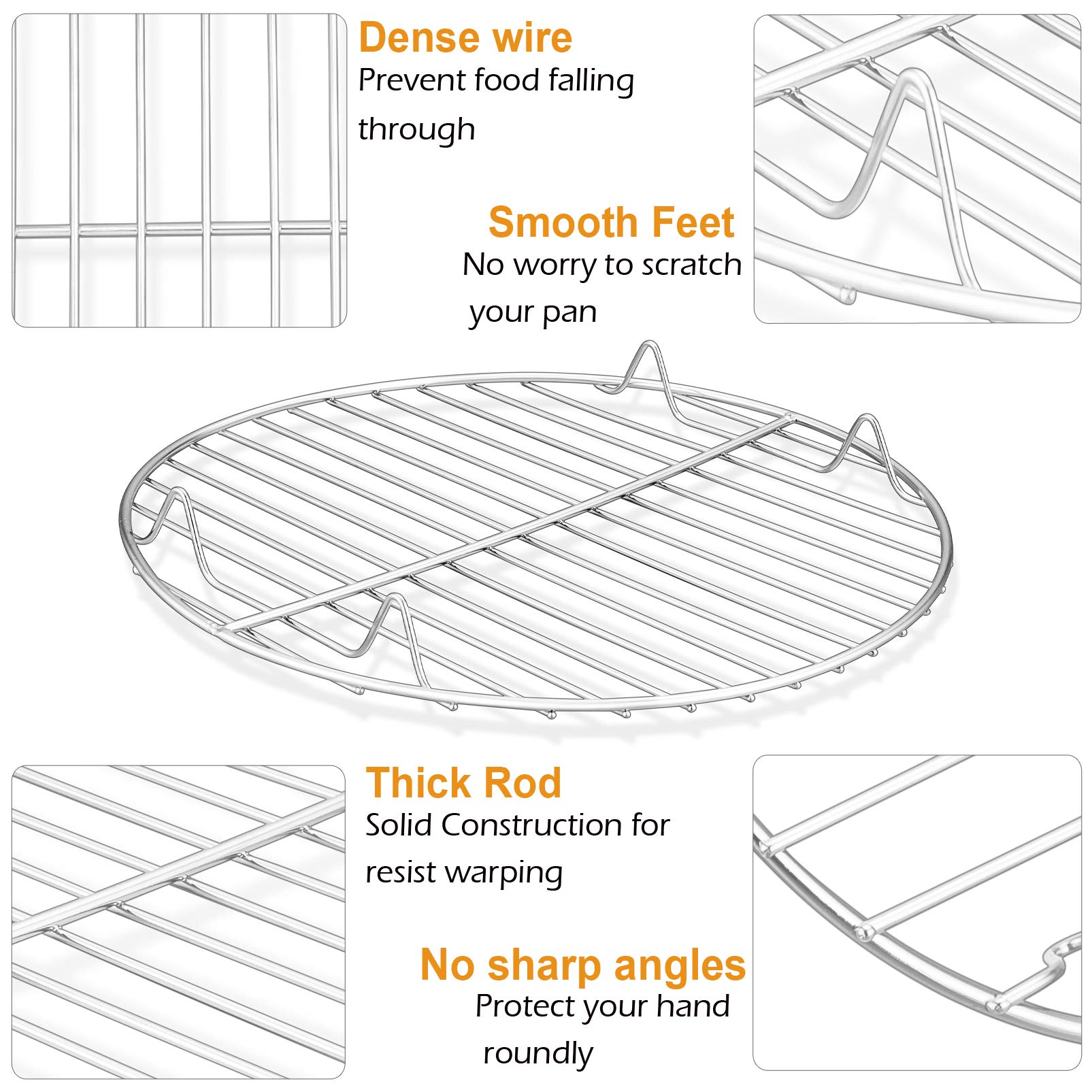 P&P CHEF Stainless Steel Cooking Rack - 2 Pack Round Baking Rack for Air Fryer, Pressure Cooker, Oven - Perfect for Steaming, Cooling & Baking - Dishwasher Safe 7.5 Inch - Ideal for Meal Prep, Roasting Veggies & Reheating Leftovers