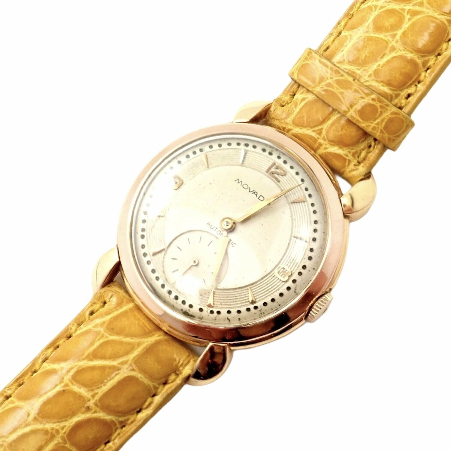 Movado R8405 18k Yellow Gold Automatic Watch with Yellow Alligator Band – Luxury Timepiece for Men, Perfect for Business Meetings & Formal Events