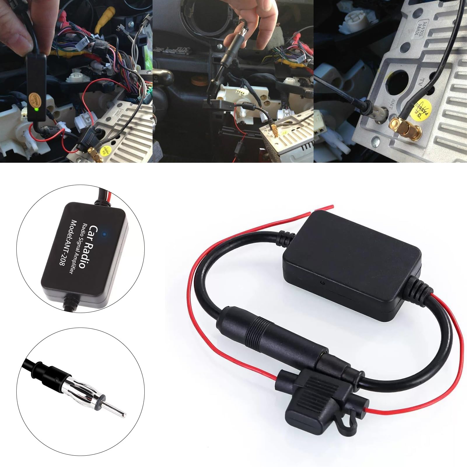 Universal 12V Car Radio Antenna Amplifier - FM/AM Signal Booster for Enhanced Radio Reception - Car Stereo Antenna Enhancer - Perfect for Road Trips, Commuting & Long Drives