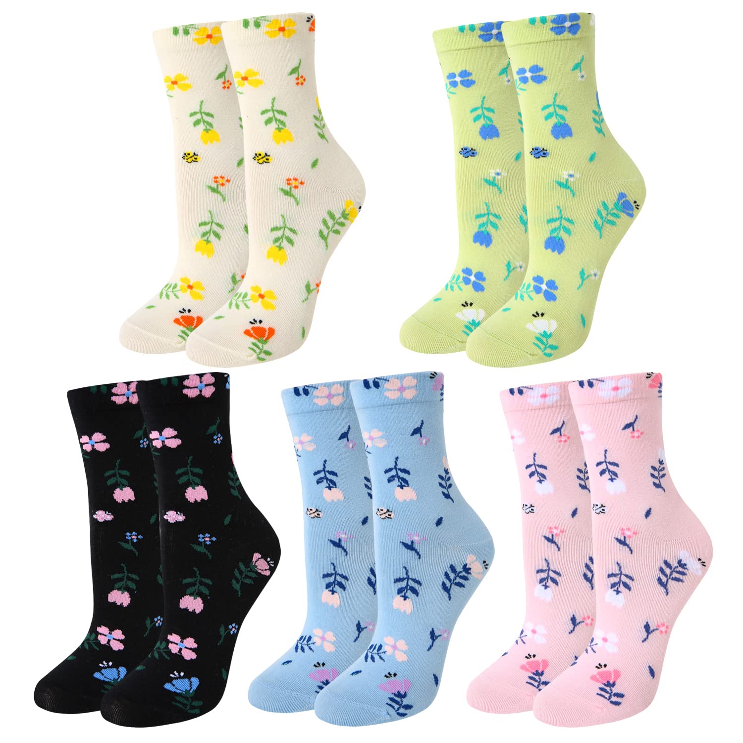 Funny Animal Crew Socks for Women - Cute Floral Cotton Socks for Daily Wear