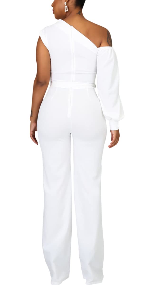 JTNFairy Women's Summer One Shoulder Stretchy Jumpsuit - High Waist Wrap Romper with Pockets | Casual & Dressy Outfit for Beach, Party & Vacation