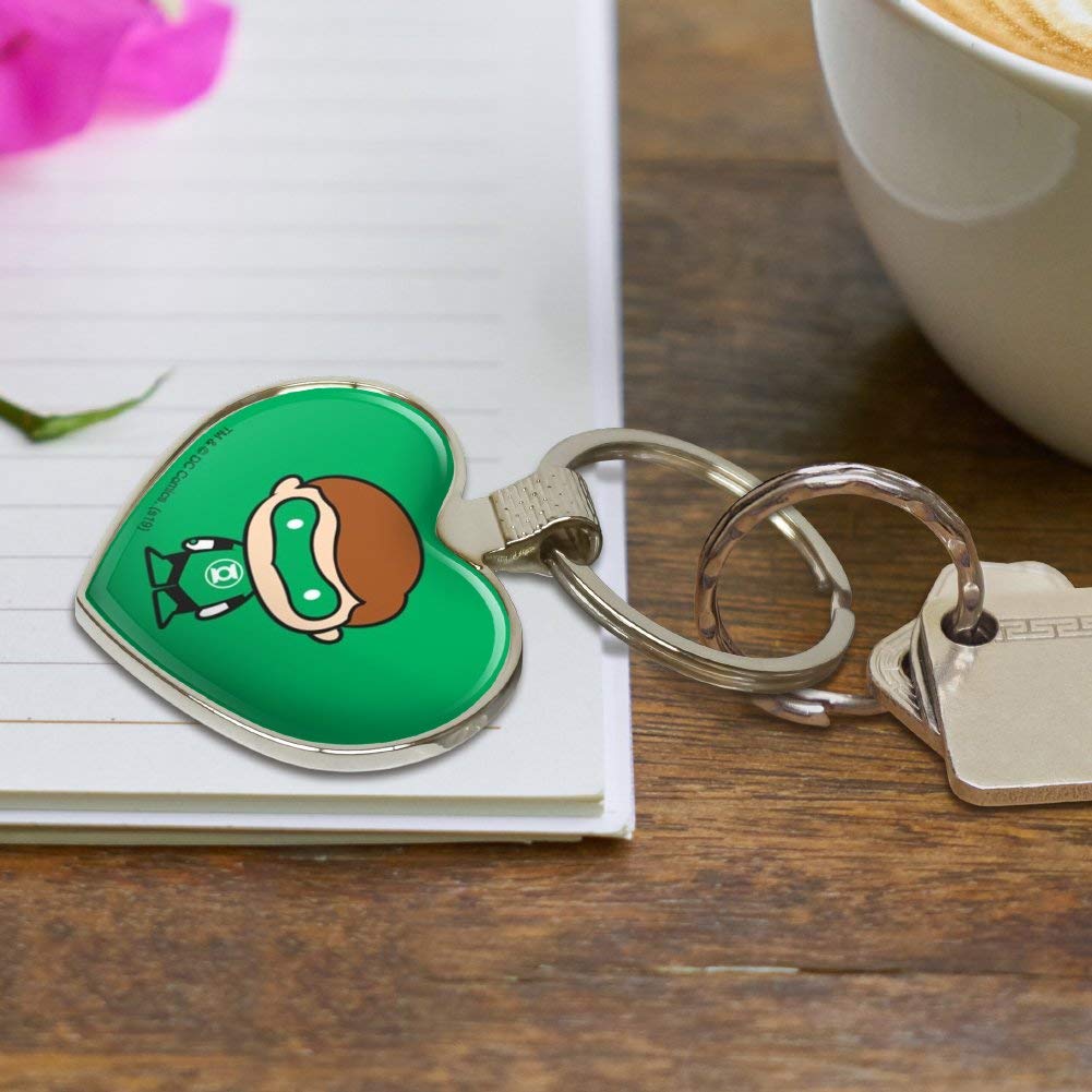 Green Lantern Cute Chibi Character Keychain - Heart Love Metal Key Ring for Cosplay, Anime Fans & Gift Giving | DC Comics Collectible Accessory for Backpacks, Keys & Purse Decor