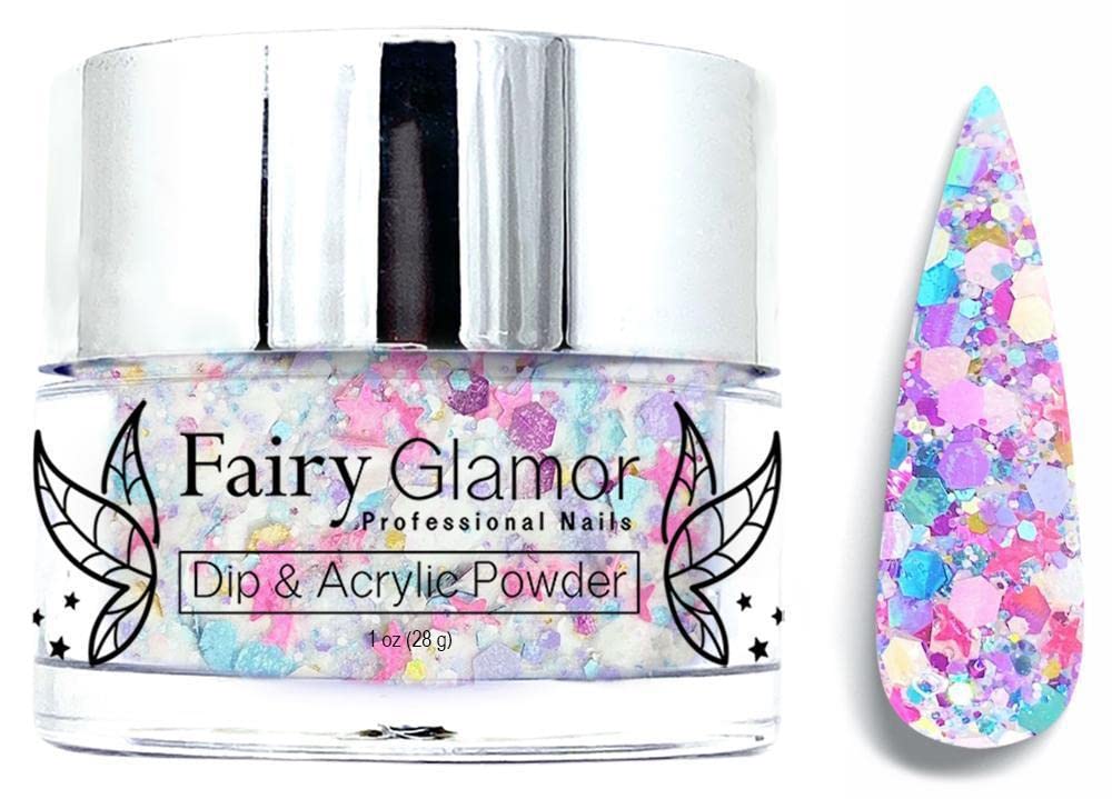 FAIRY GLAMOR White Glitter Dip Powder for Acrylic Nails - 1oz Professional Nail Art Kit - Perfect for Manicures, Pedicures & DIY Nail Designs at Home or Salon