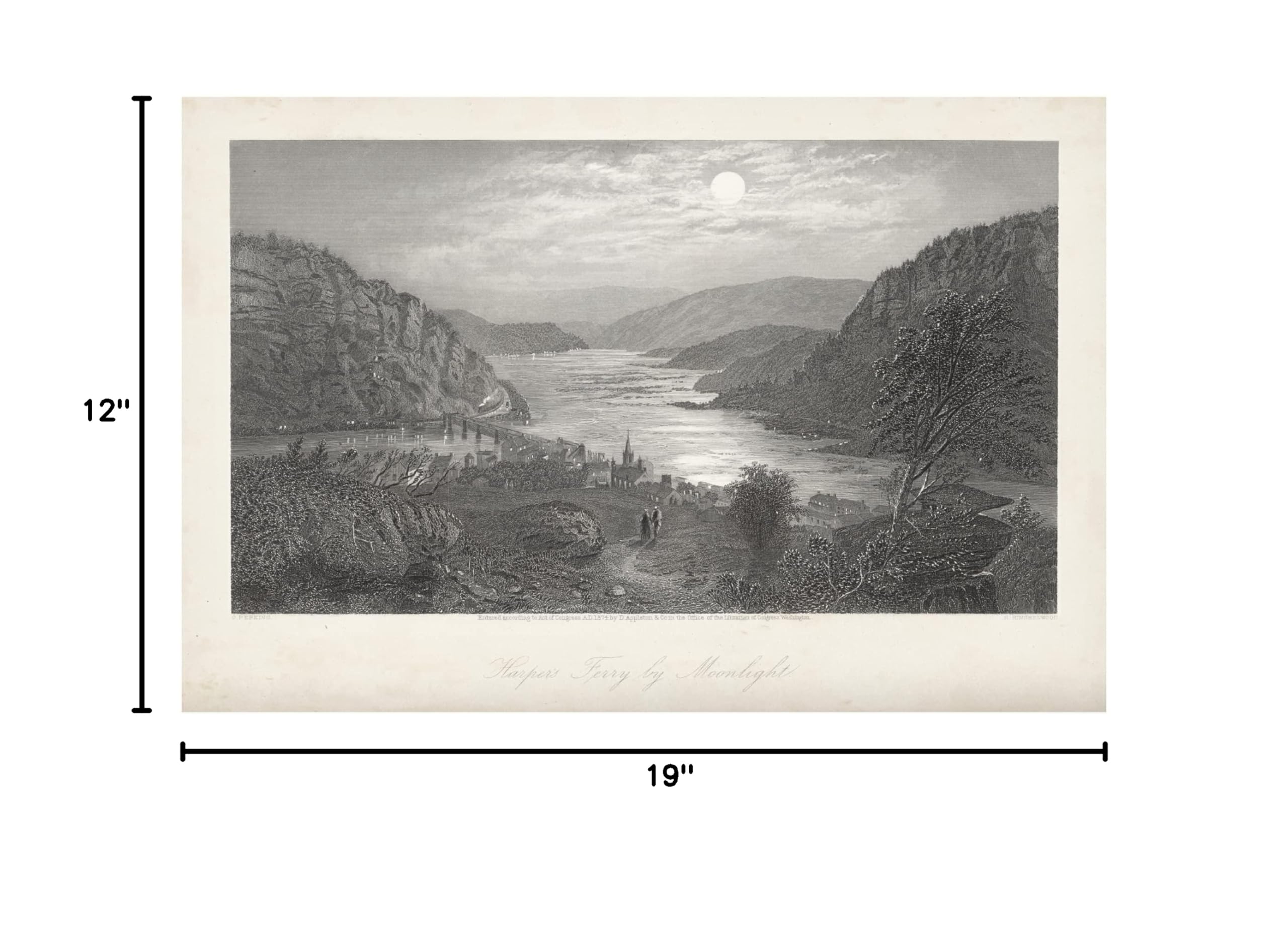 Trademark Fine Art 'Harpers Ferry By Moonlight' Canvas Wall Art Print by William Cullen Bryant - Perfect for Living Room, Bedroom & Office Decor