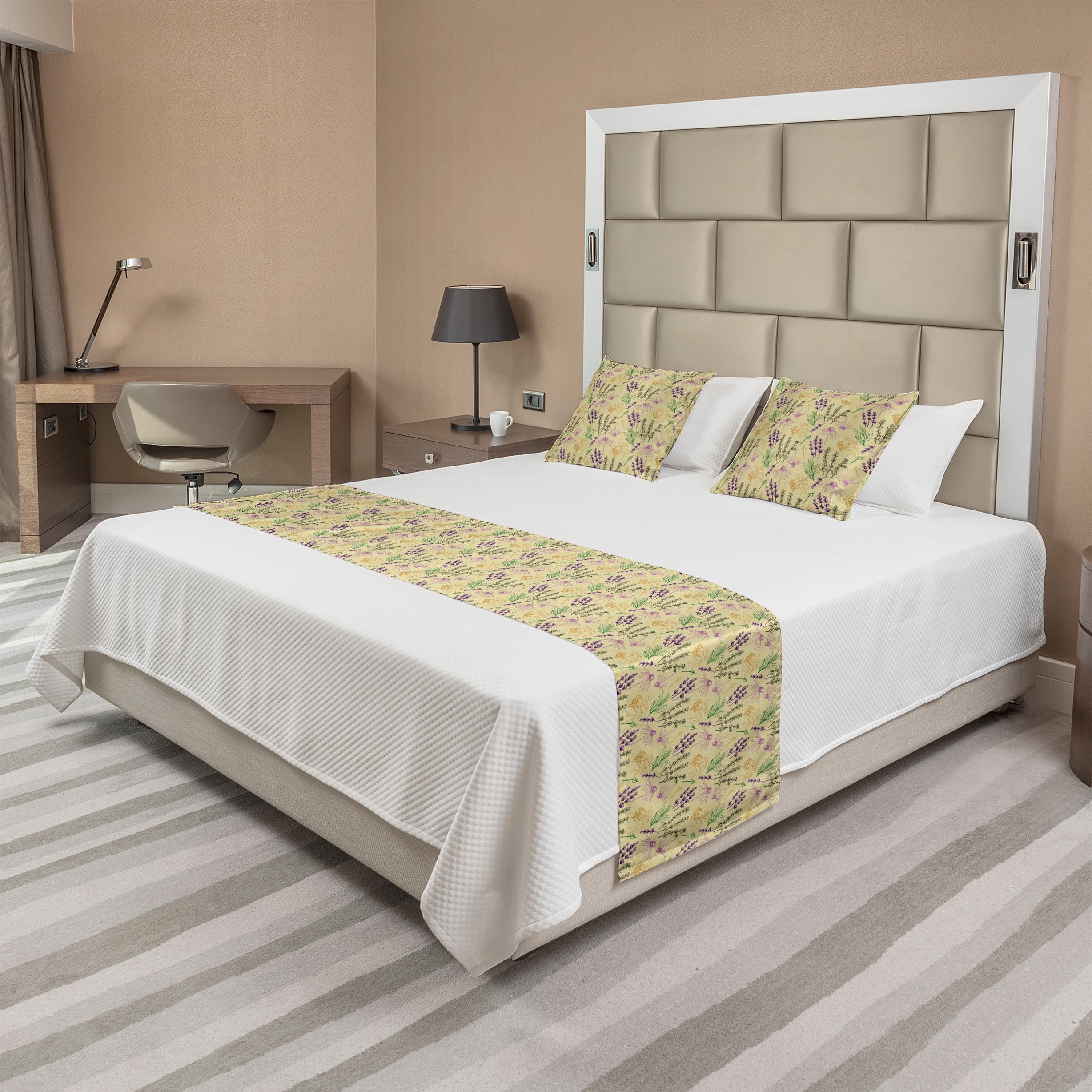 Ambesonne Floral Bed Runner Set with 2 Pillow Shams - Queen Size Beige & Multicolor Aster Blossom Botanical Pattern for Bedroom Decor | Perfect for Hotels, Homes, and Special Occasions