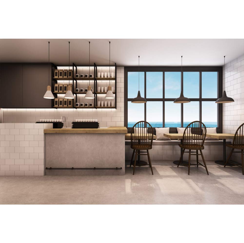 CSFOTO 7x5ft Coffee Shop Backdrop - Tropical Beach Ocean View Photography Background for Zoom Meetings, Home Office Decor, Video Recording - Perfect for Coffee Bars, Living Rooms & Virtual Workspaces