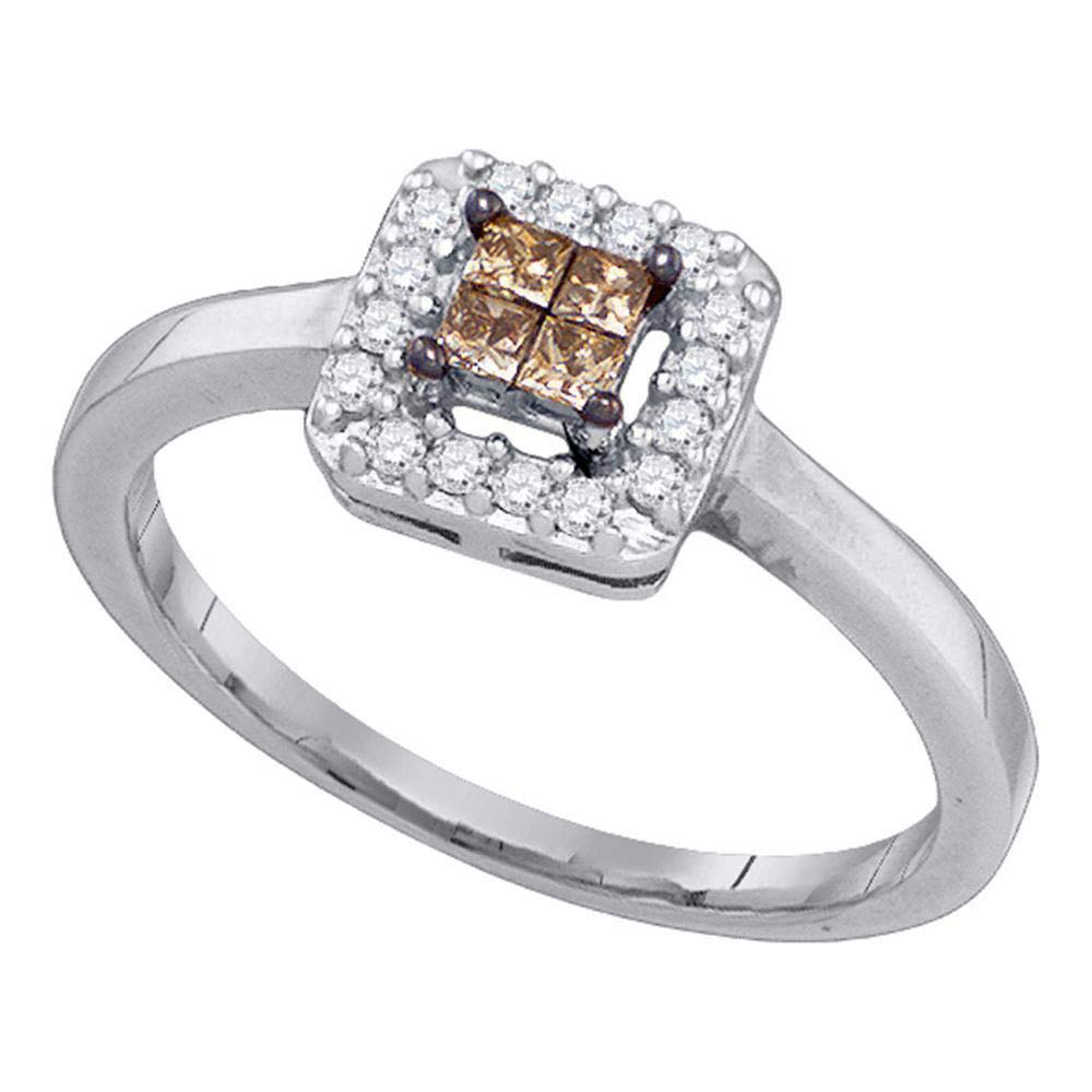 Dazzlingrock Collection 10K White Gold Princess Cut Brown Diamond Square Cluster Halo Ring for Women - 1/4 CTW - Perfect for Engagement, Anniversary & Special Occasion Gifts