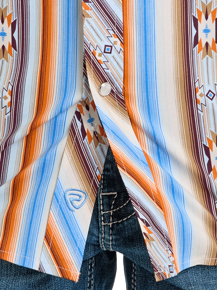 Rock & Roll Denim Kids Short Sleeve Stripe Aztec Print Shirt - Orange Tribal Style T-Shirt for Boys & Girls - Perfect for Music Festivals, Birthday Parties & Casual Wear