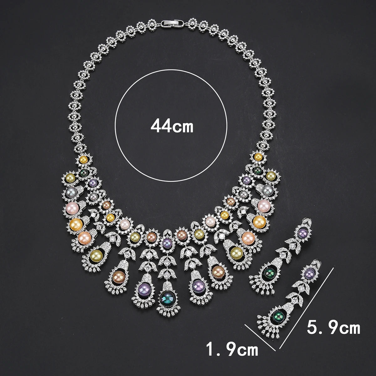 Luxury Cubic Zirconia 2-Piece Flower Pearl Necklace Set for Women - Nigeria Dubai Bridal Wedding Jewelry, Party Accessories CN11476 | Perfect for Weddings, Evening Parties, and Special Occasions