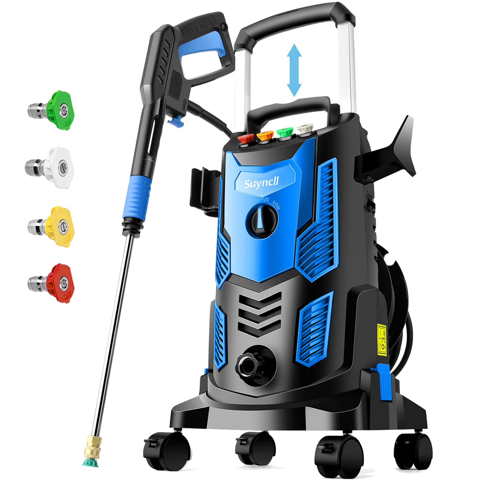 Electric Pressure Washer 1800W High Power - 360° Spinner Wheels, 4 Nozzles & Soap Tank - IPX5 Waterproof for Car Washing, Driveway, Patio, Deck & Home Exterior Cleaning (Blue) - Perfect for Auto Detailing, House Washing & Outdoor Surface Maintenance