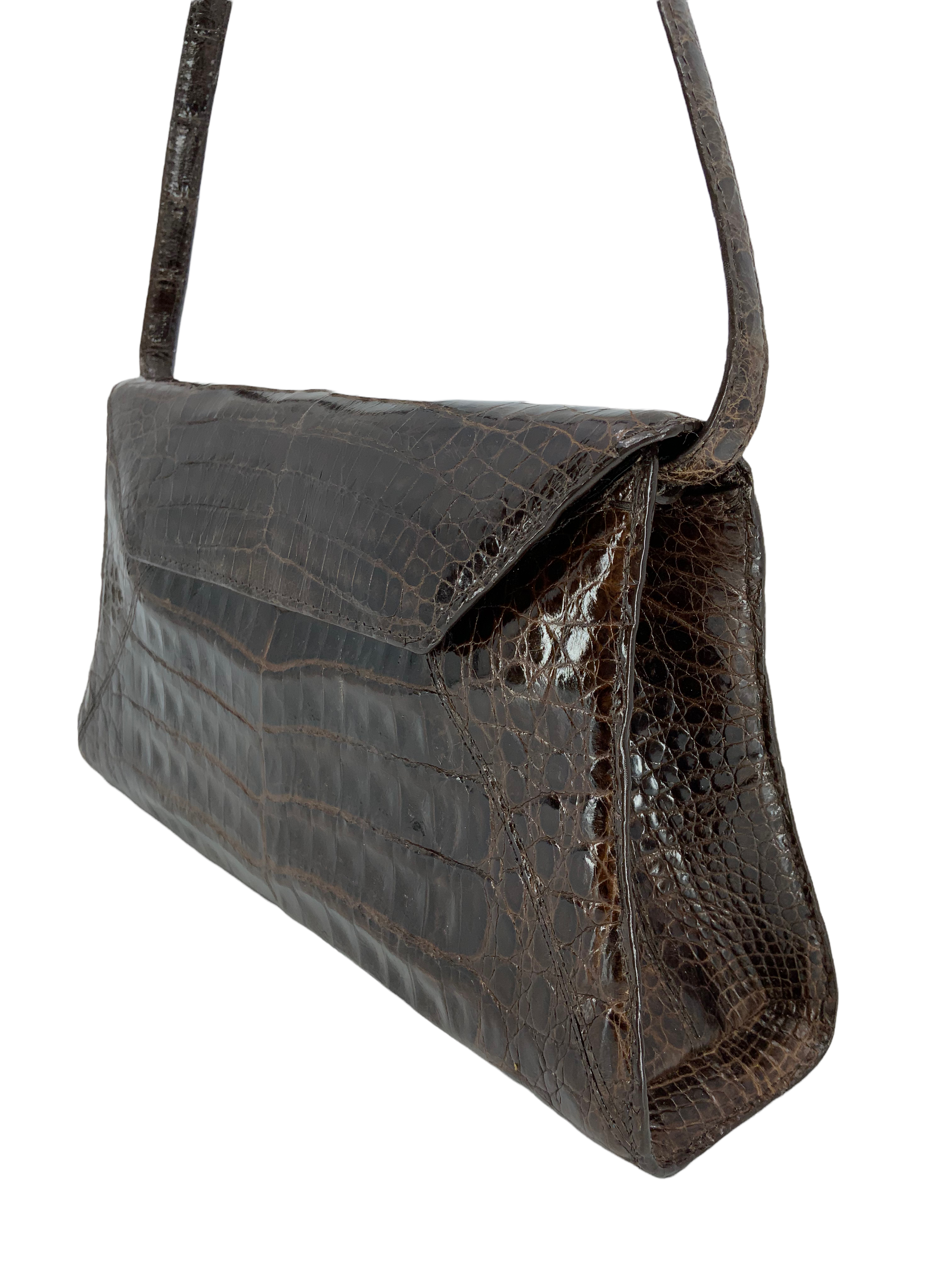 Nancy Gonzalez Genuine Crocodile Leather Small Flap Clutch with Detachable Shoulder Strap - Luxury Evening Bag for Women, Perfect for Parties, Weddings & Special Occasions
