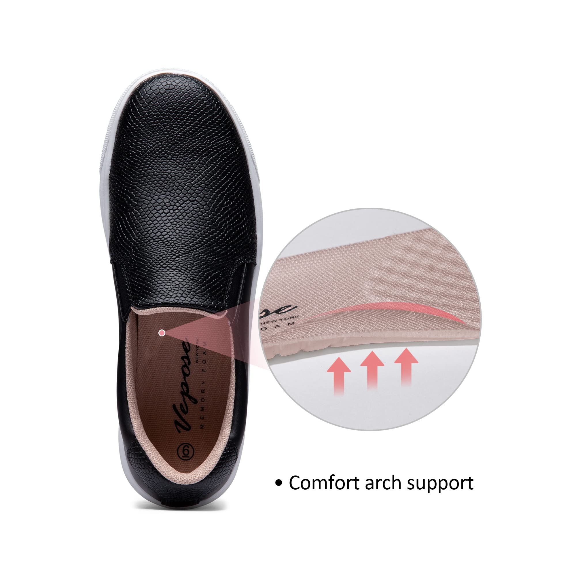 Vepose Women's 016 Slip-On Fashion Sneakers - Comfortable Casual Walking Shoes for Everyday Wear, Travel & Work