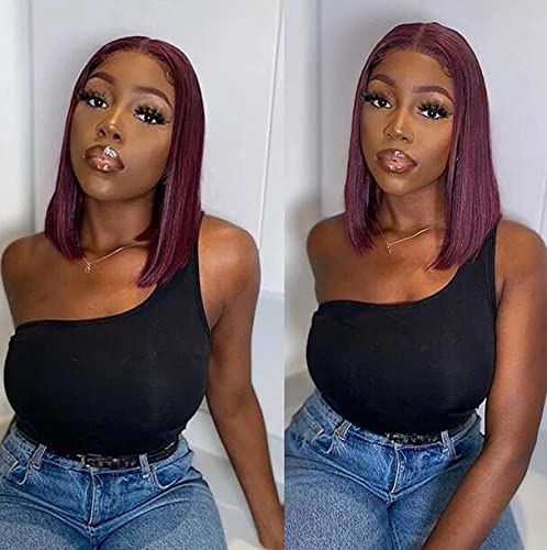 13x4 Lace Front Wig 150% Density 99J Color Short Bob Wigs - 100% Brazilian Human Hair for Women (12 Inches) | Natural Look for Daily Wear, Parties & Special Occasions