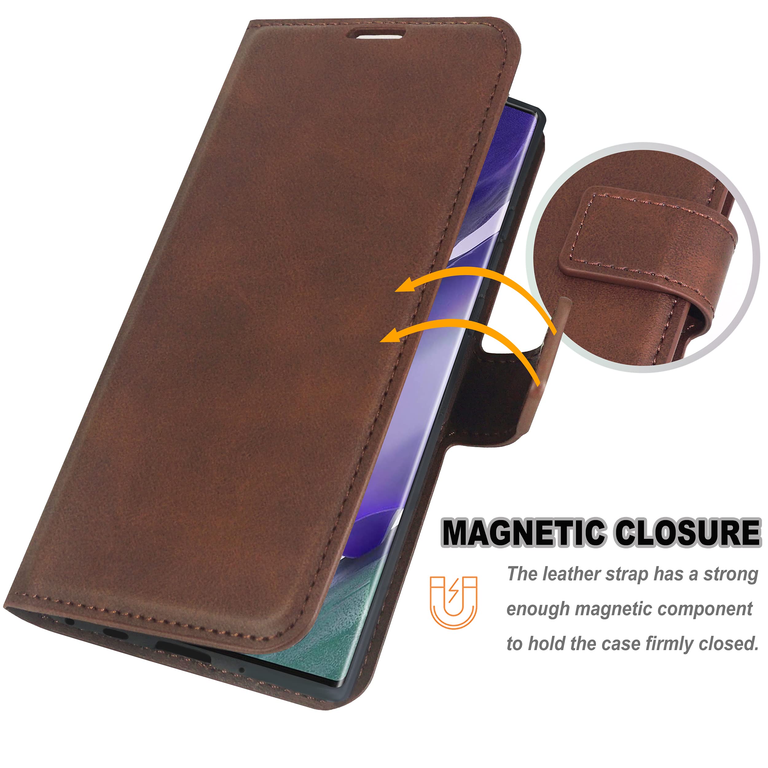 Samsung Galaxy Note 20 Ultra 5G Wallet Case - Premium Leather Flip Cover with Card Holder, Kickstand & Magnetic Closure | Slim Protective Phone Case (Brown) | Perfect for Business, Travel & Everyday Use