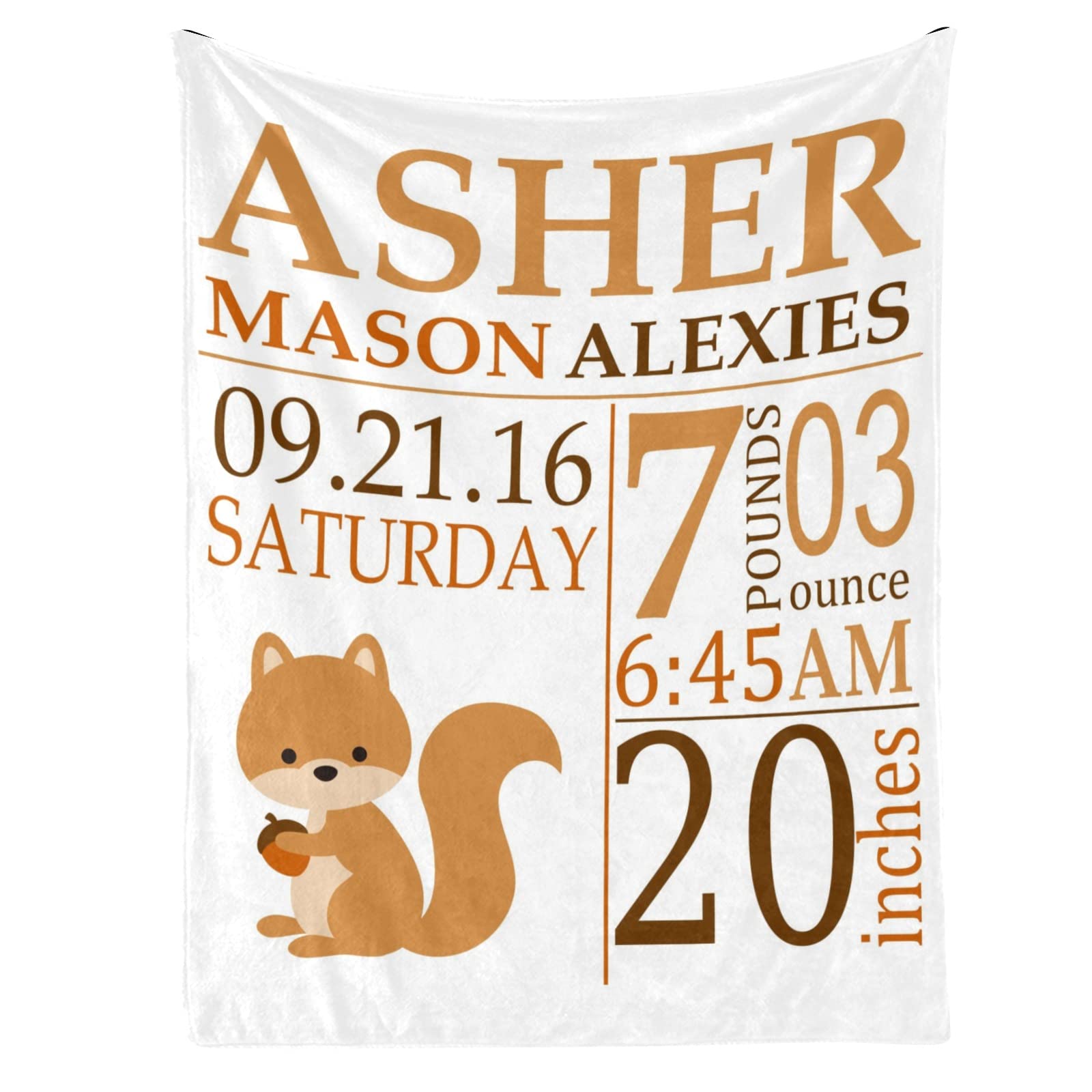 Personalized Baby Blanket with Name - Cute Squirrel Design for Newborns, Girls & Boys - Custom Swaddle Blanket Gift 30x40 Inches - Perfect for Nursery, Christening & Baby Showers