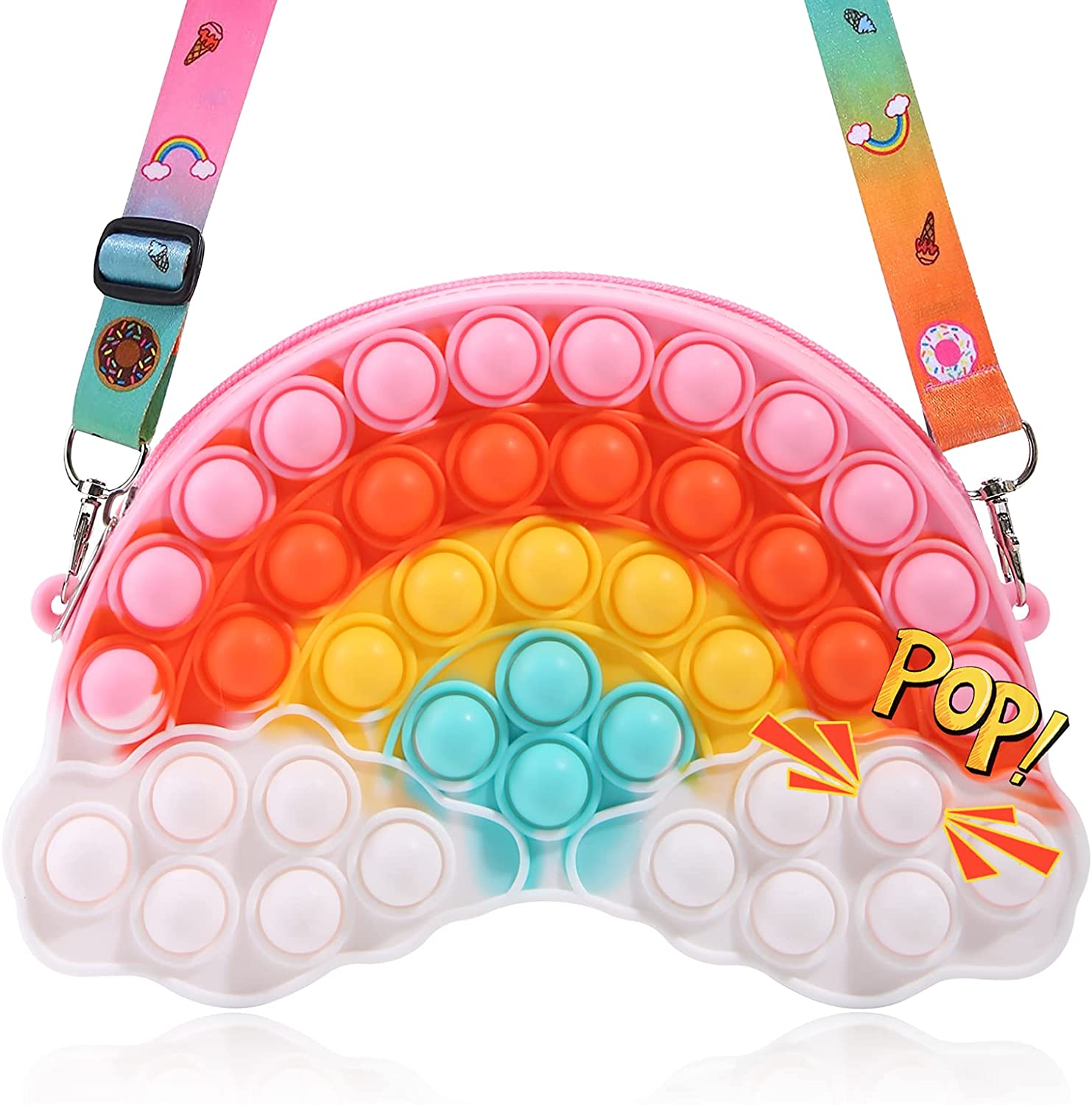 **Hokand Pop Purse Fidget Toy Bag for Girls & Women – Rainbow Clouds Sensory Shoulder Bag for ADHD, Anxiety & Stress Relief – Perfect for School, Travel & Relaxation**