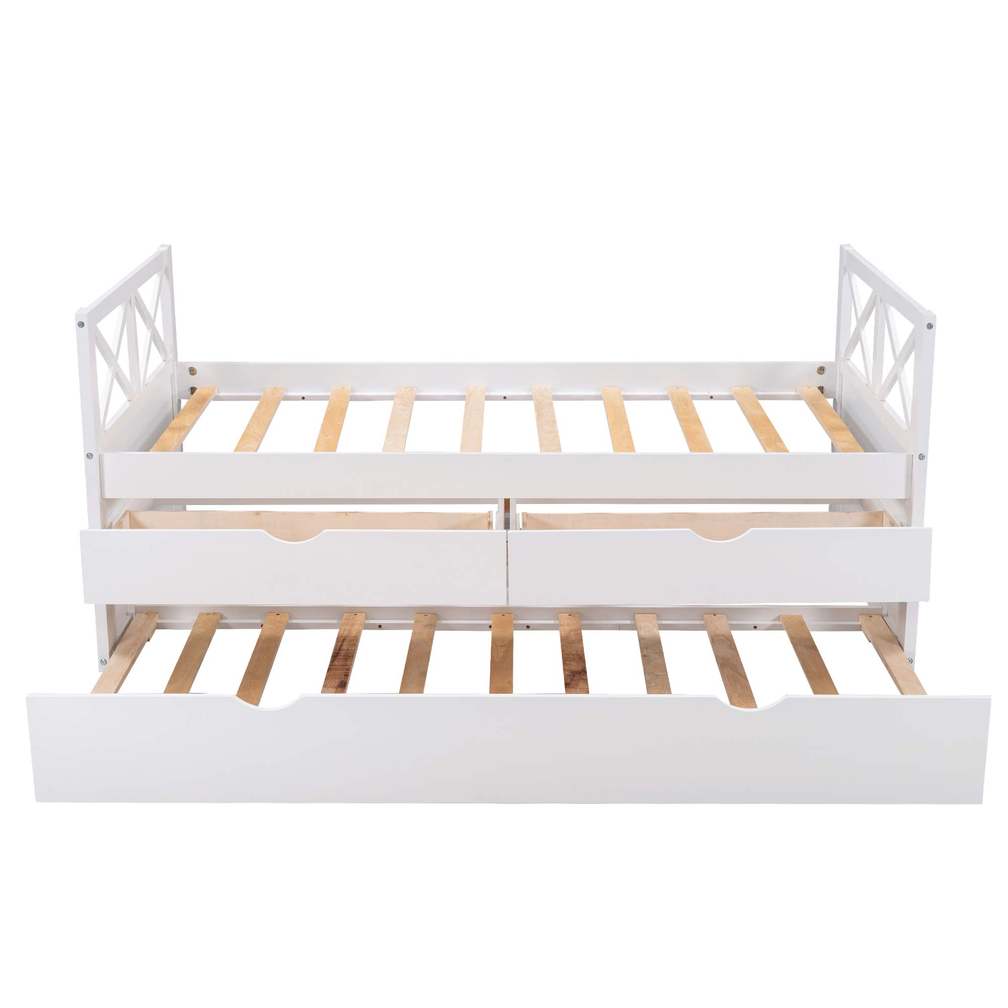Harper & Bright Designs Twin Captain's Bed with Storage, Trundle & Drawers - Space-Saving Daybed for Kids, Teens & Adults in White | Perfect for Small Bedrooms, Guest Rooms & Dormitories