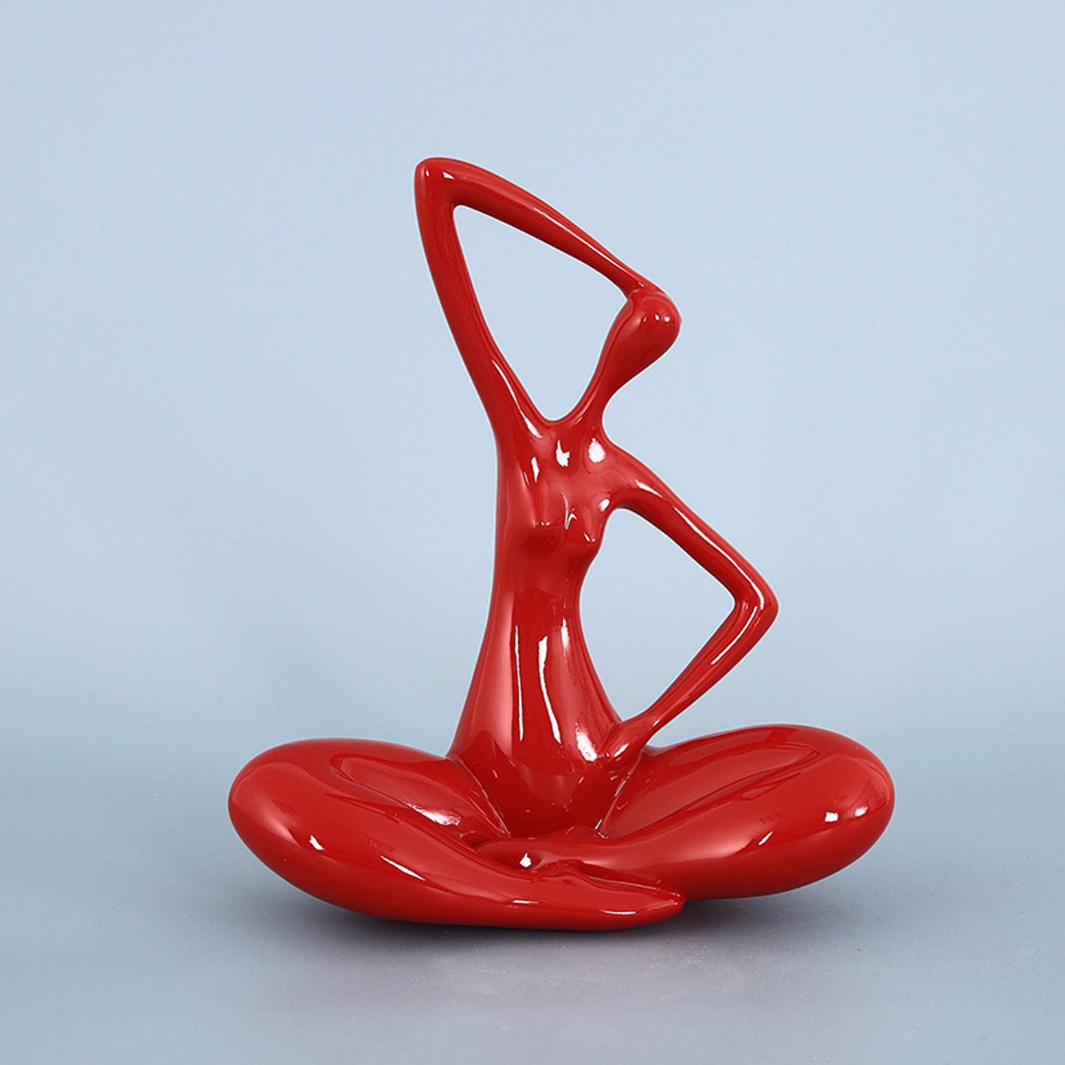 LGYKUMEG Red Abstract Resin Figurine - Minimalist Yoga Woman Statue for Home Decor, Modern Desktop Ornament, Perfect for Living Room, Office & Meditation Space
