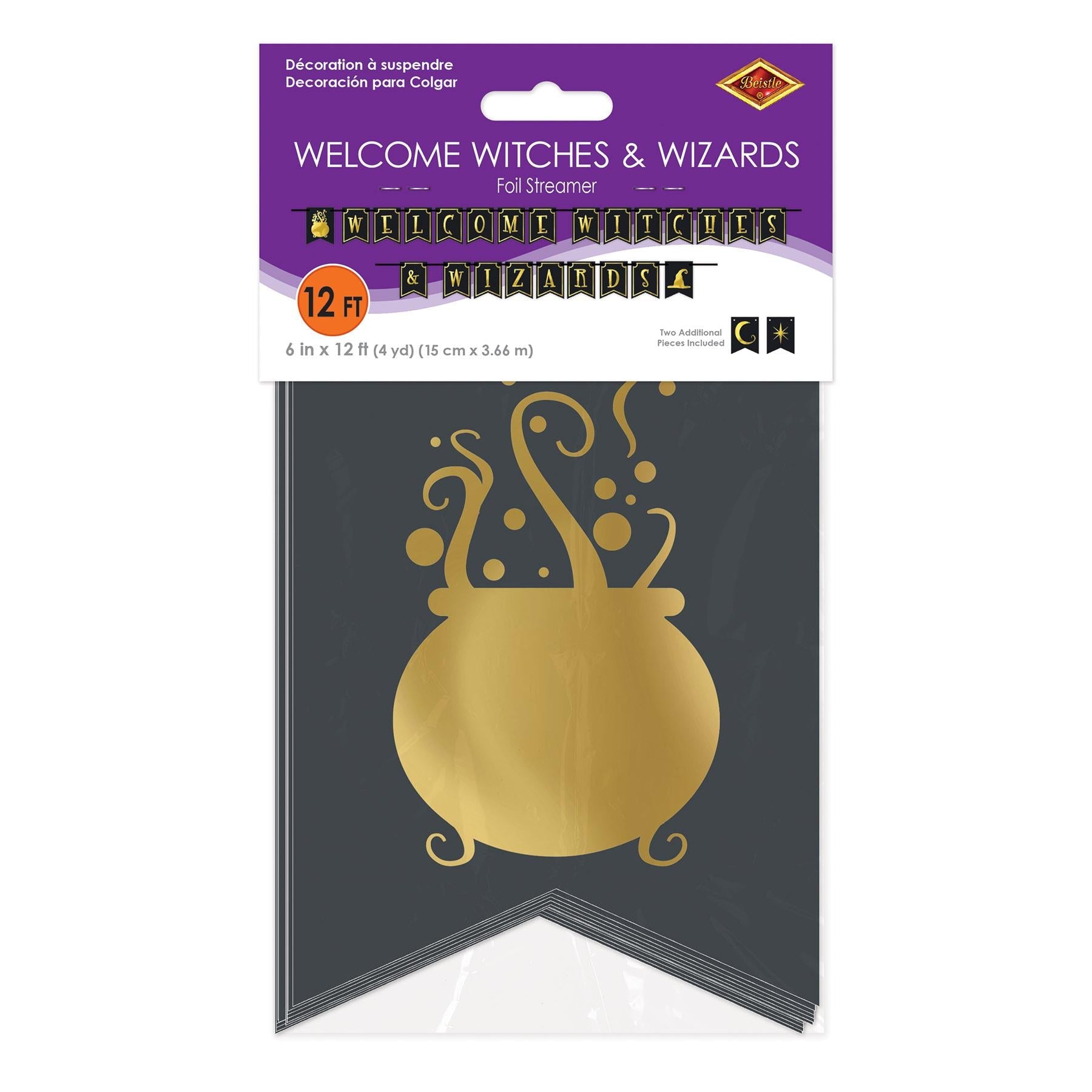12 Pack Halloween Foil Welcome Witches & Wizards Streamers - Party Decorations for Halloween, Witch Theme Parties & Magical Celebrations