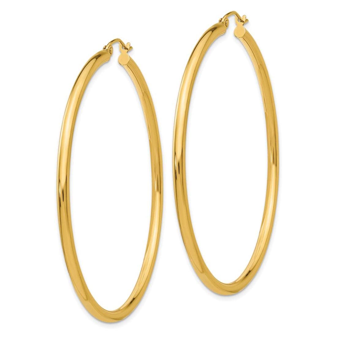 14K Yellow Gold Polished 2.5mm Lightweight Round Hoop Earrings for Women - Dainty Everyday Jewelry, Perfect for Work, Date Night & Gifts