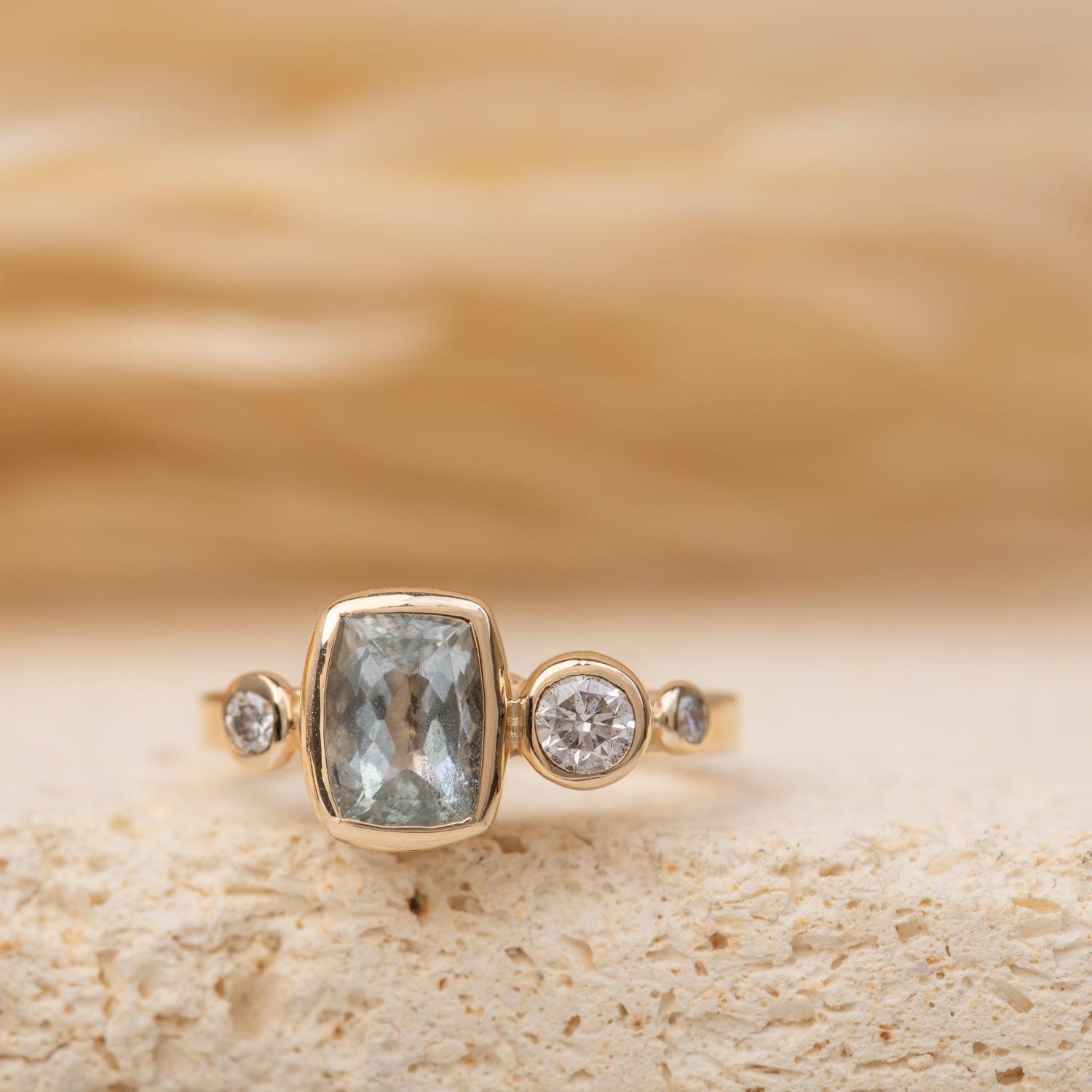 Exquisite Audrey Aquamarine and Diamond Ring for Women - Elegant March Birthstone Jewelry Gift for Her - Perfect for Engagement, Anniversary & Special Occasions