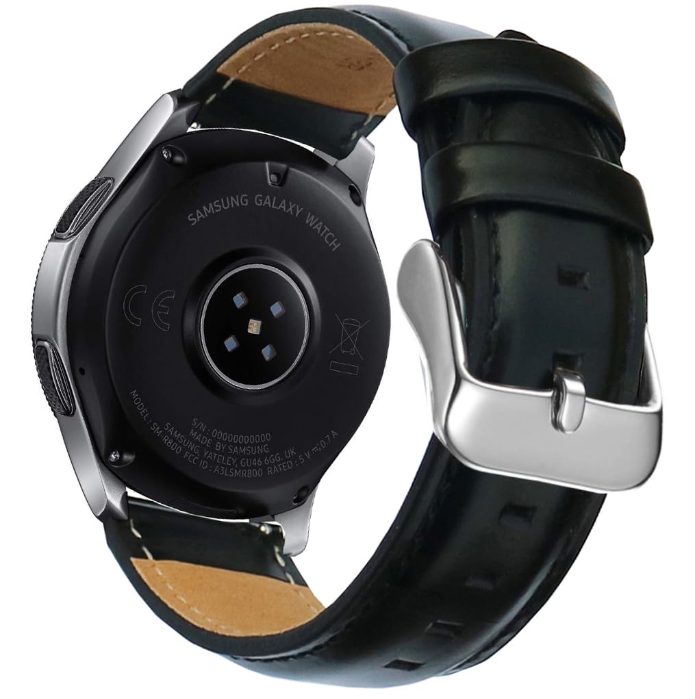 OTOPO 22mm Quick Release Leather Replacement Strap for Samsung Galaxy Watch 46mm SM-R800 & Gear S3 Classic/Frontier - Black | Compatible with Galaxy Watch 46mm & Gear S3 | Premium Leather Wristband for Workout, Office & Daily Wear