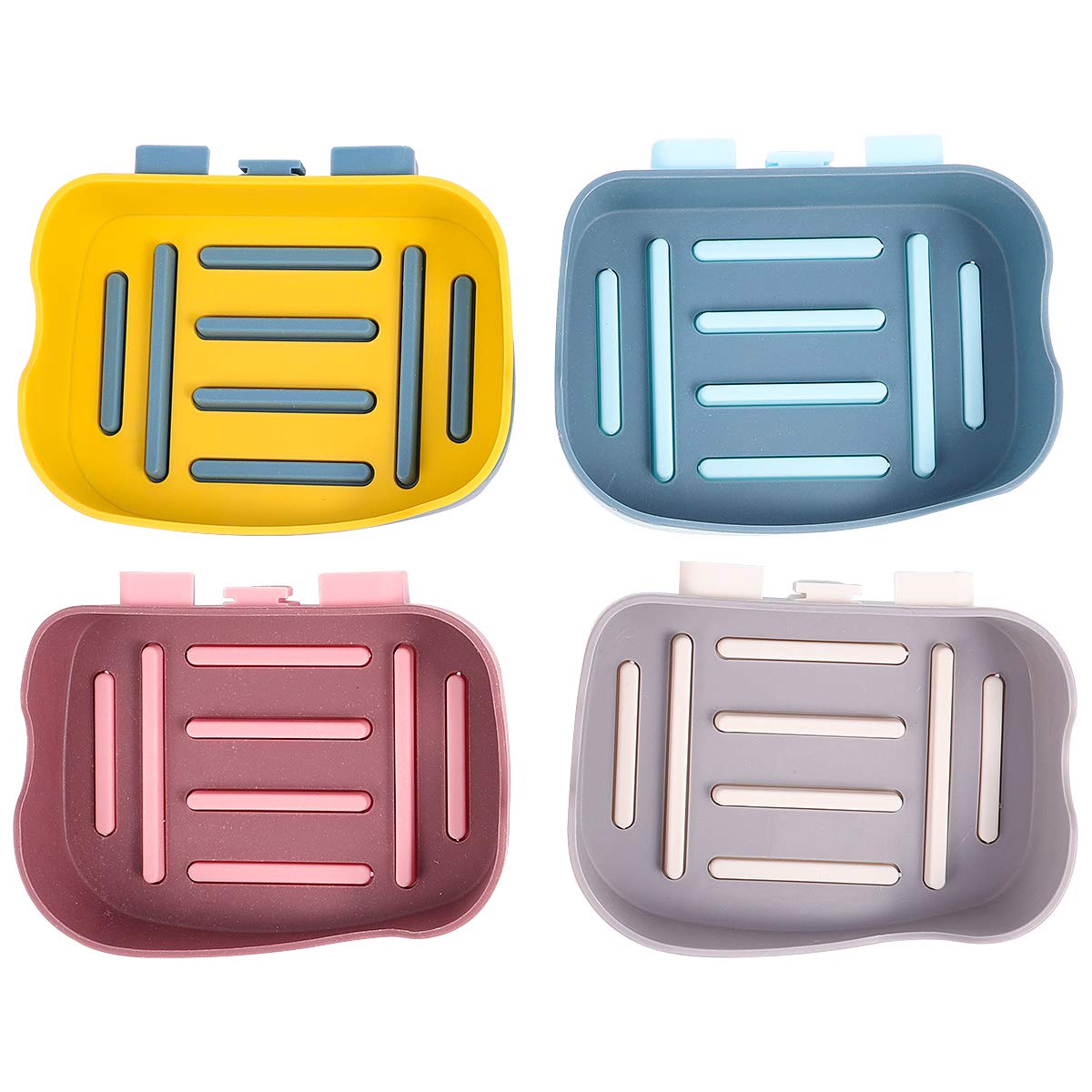 4-Pack Double Layer Soap Box Wall Mounted Soap Holder - Bathroom Soap Drainer Dish with Storage Tray for Kitchen & Bathroom - Set of 4 Colors (White, Blue, Green, Pink) - Perfect for Shower, Sink, and Countertop Organization