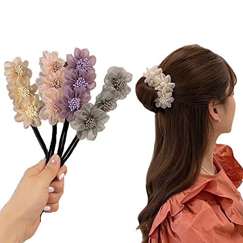 4Pcs Hair Bun Maker Set - Lazy Hair Curler & French Twist Bun Accessories for Women - DIY Hairstyle Tools for Updos, Ponytails & Quick Styling at Home or Work