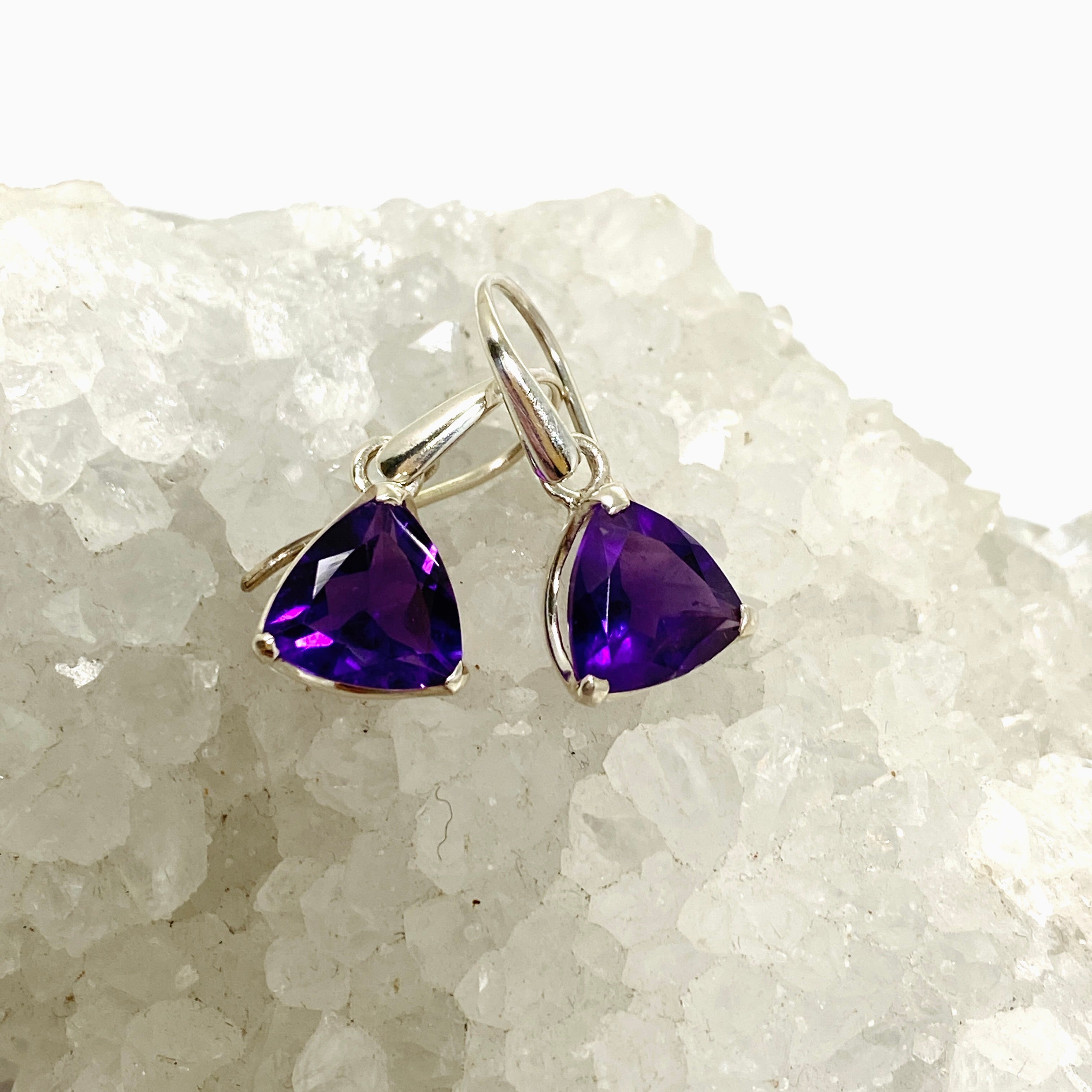 Amethyst Triangular Faceted Earrings for Women - Elegant Purple Gemstone Dangle Earrings - Perfect for Parties, Weddings & Special Occasions