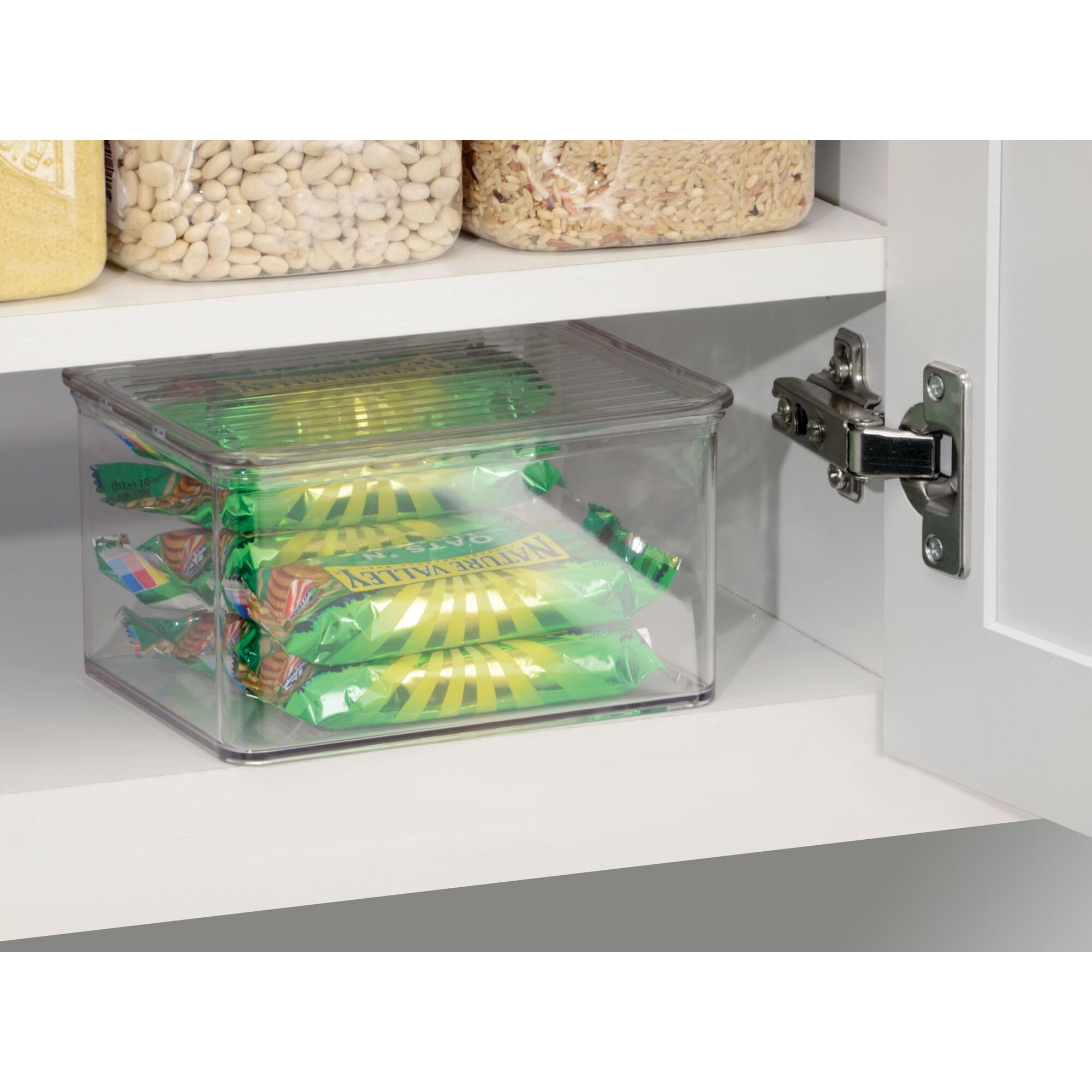 iDesign Clear Recycled Plastic Pantry Storage Bins with Lids - 6.75” x 5.75” x 3.75” - Kitchen, Freezer & Fridge Organizer for Food, Spices & Snacks - Eco-Friendly Home Organization Solution
