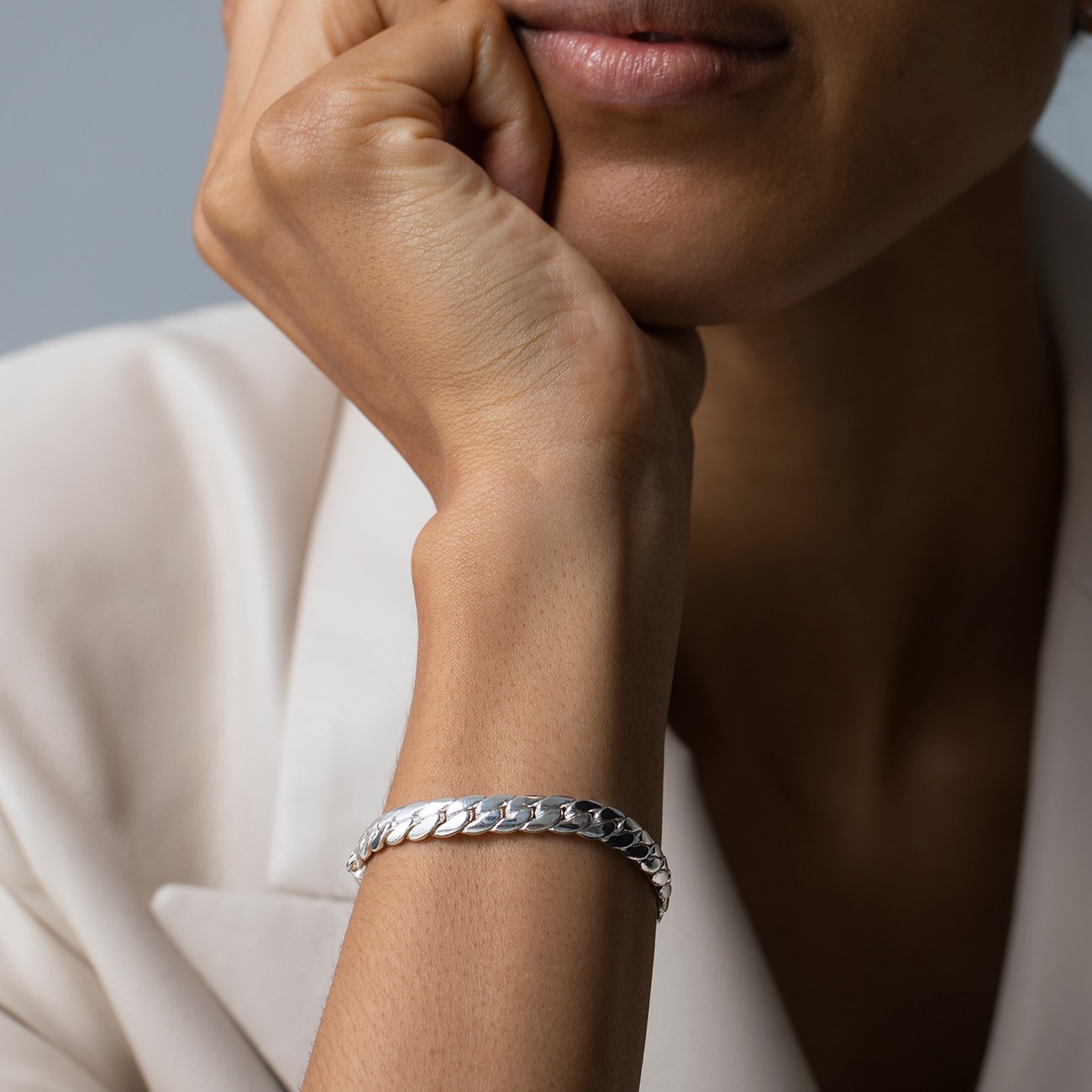 Biggie Chain Bracelet for Women - Sterling Silver Adjustable Cuff Bangle - Trendy Layered Bracelet for Casual Wear, Parties & Gifts
