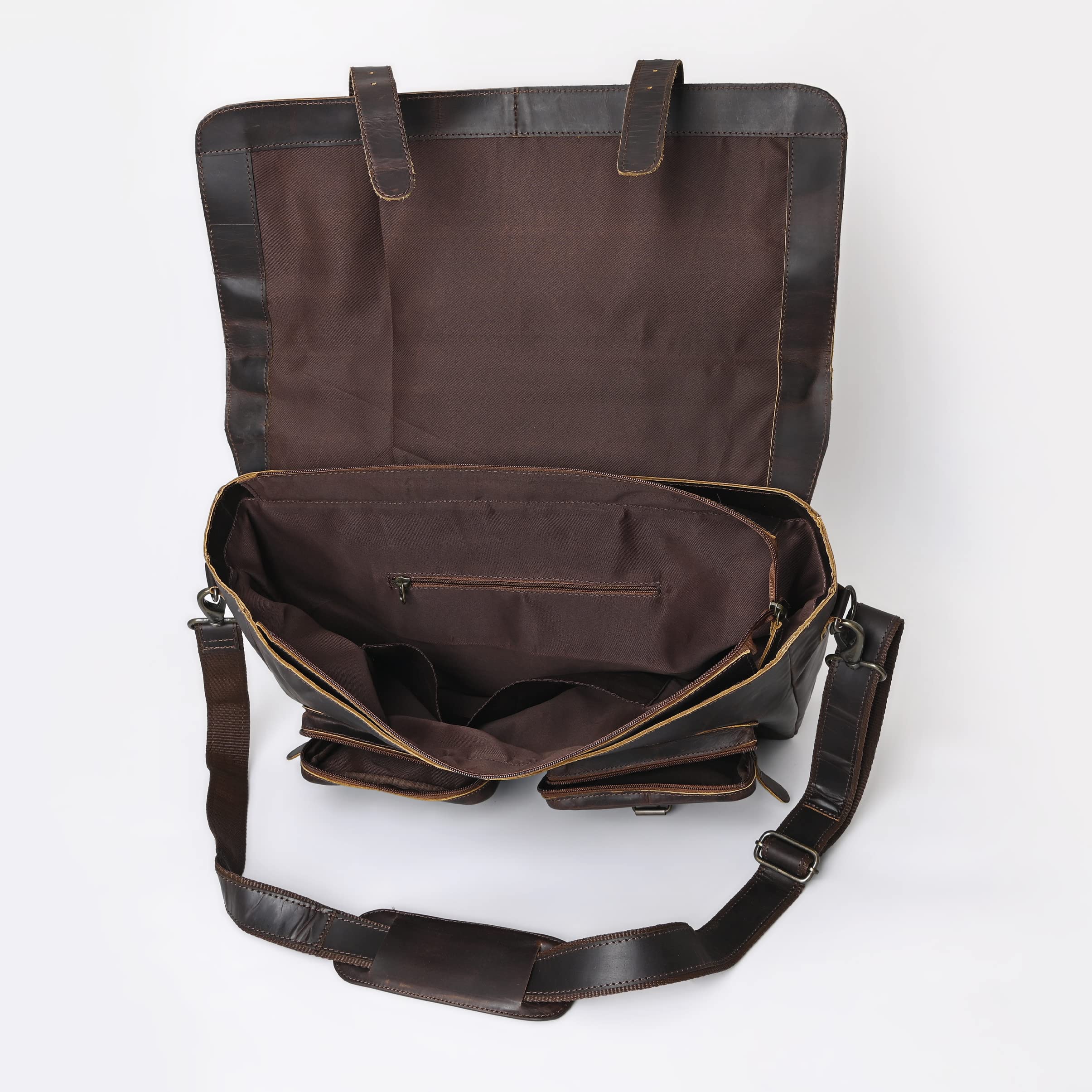 Premium Brown Hunter Leather Laptop Messenger Bag for Men & Women - Durable Business Briefcase for Work, Travel & College (15.6 Inch)