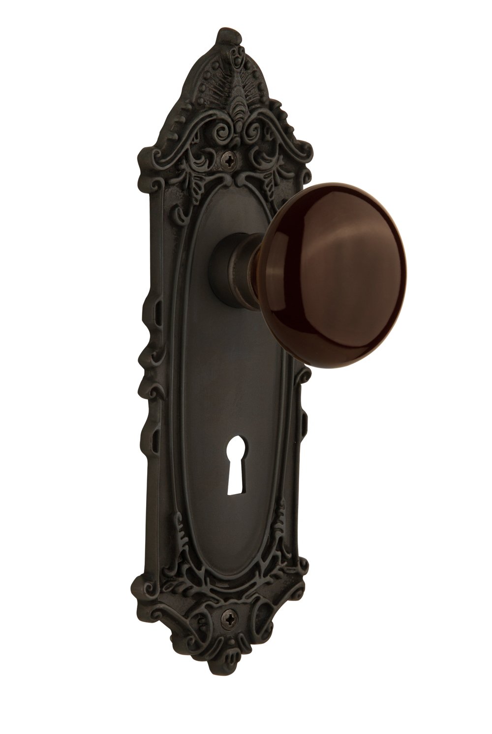 Victorian Style Brown Porcelain Door Knob with Keyhole - 2.375