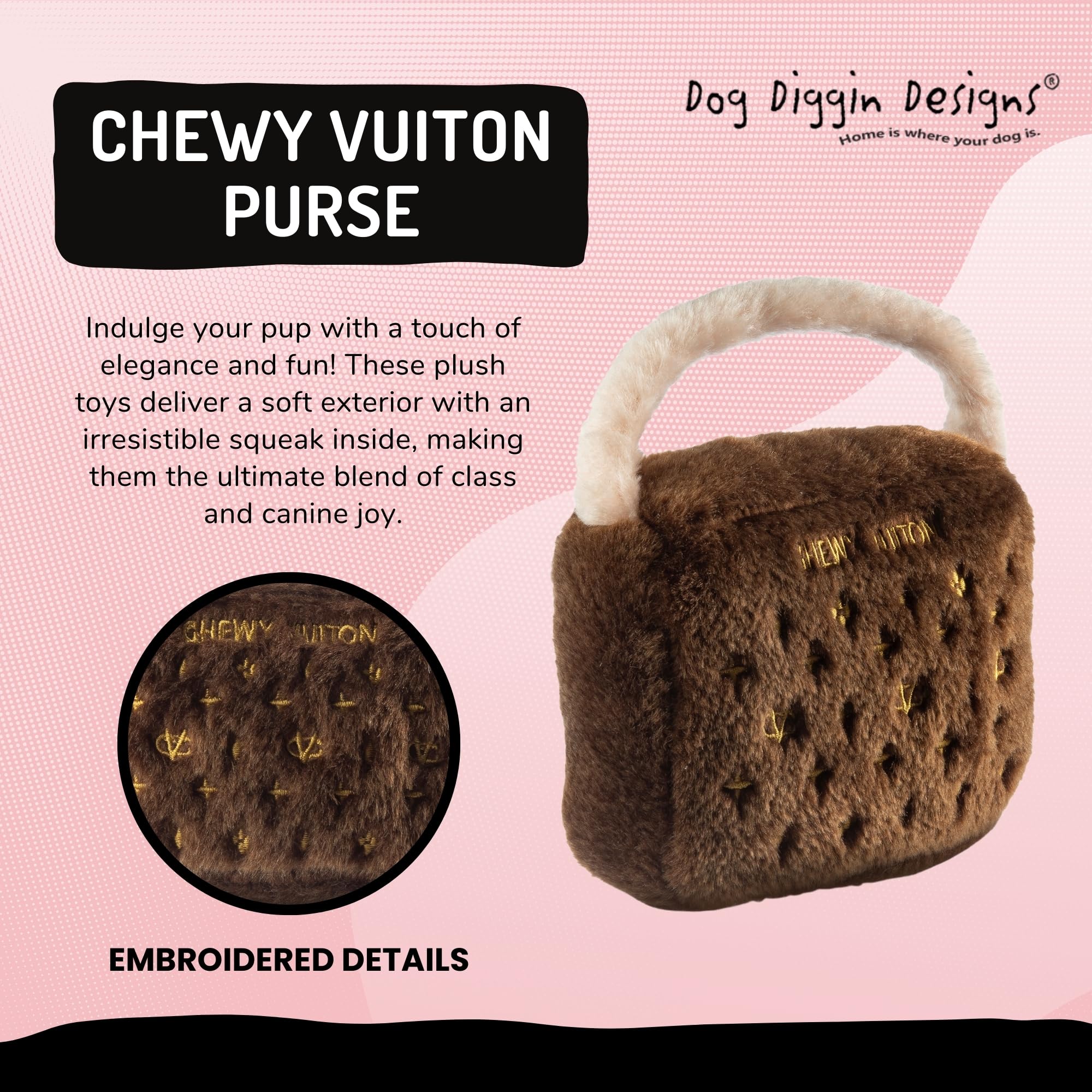 Dog Diggin Designs Runway Pup Collection - Unique Squeaky Parody Plush Dog Toys | Fashion-Inspired Haute Couture Handbag Dog Chew Toys for Small & Medium Dogs - Perfect for Playtime & Fashion Show Fun