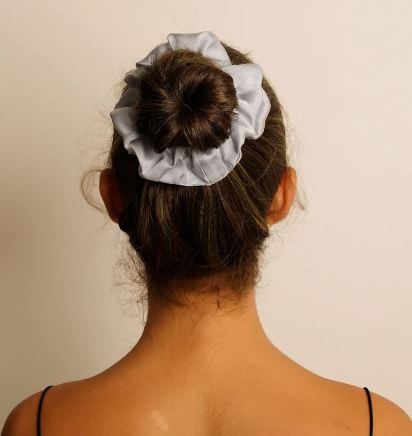 Premium Satin Silk Hair Scrunchies Pack of 3 - Soft Ponytail Holders & Hair Volumizer for Women & Girls (Silver) | Perfect for Everyday Wear, Workouts, and Gifts for Mom & Sister