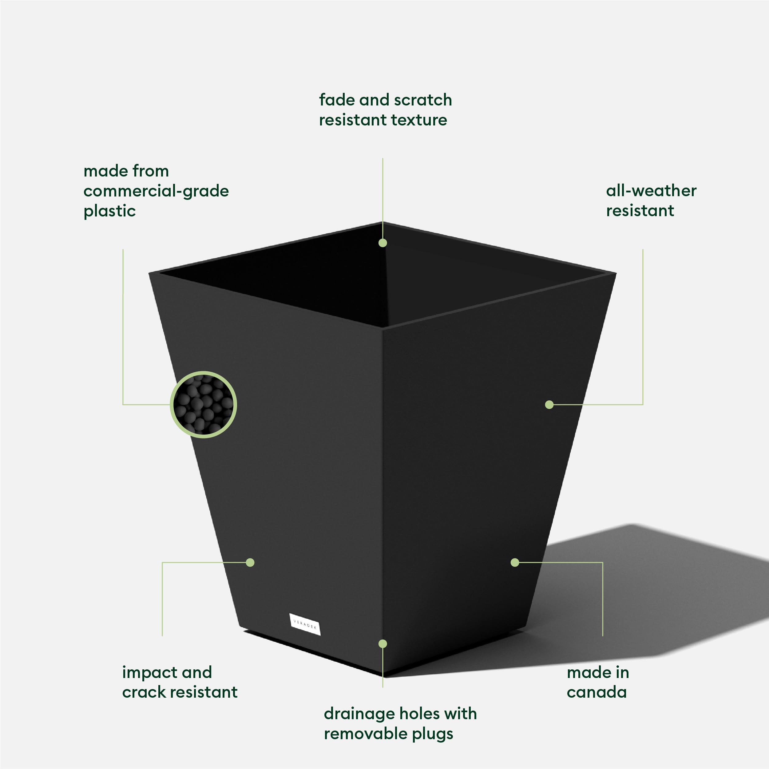 Veradek Pure Series Nobleton Large Plastic Planter - Indoor Outdoor Garden Pots for Patio, Porch & Yard | Weather-Resistant Modern Flower Pot with Drainage Holes | Perfect for Plants, Flowers, Shrubs & Small Trees | Home Décor & Landscaping Solution
