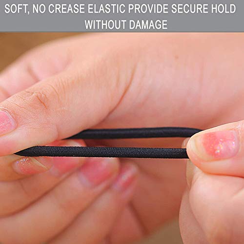 FAMEZA 100 Pack Black No Metal Elastic Hair Ties - Soft Ponytail Holders for Women, Men & Girls - Thick Heavy & Curly Hair Friendly (4mm) - Perfect for Workouts, Office & Everyday Styling